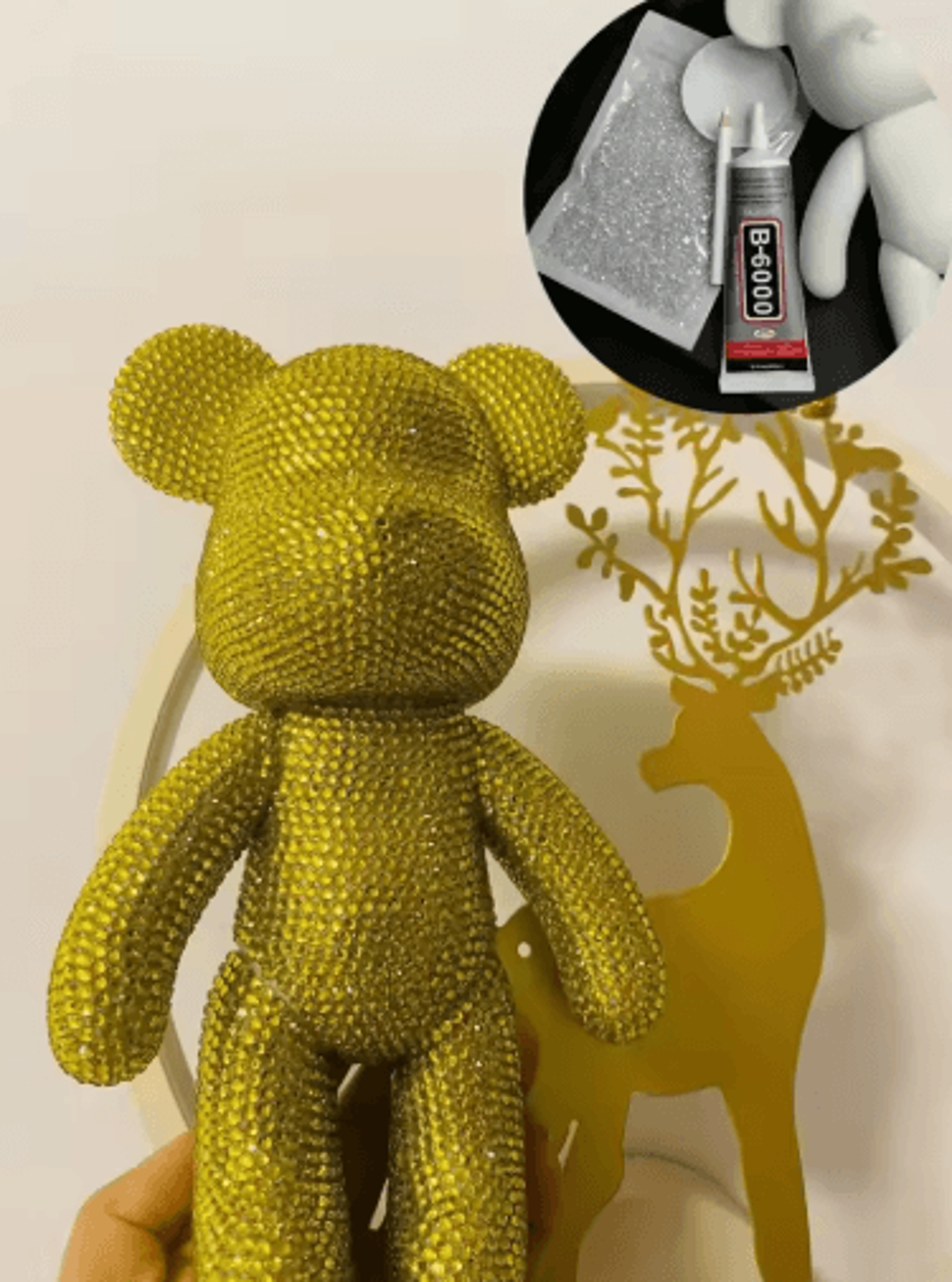 DIY Rhinestone Bear Figurine Crystal Diamond Art Fluorescent Bear Statue Decor 1