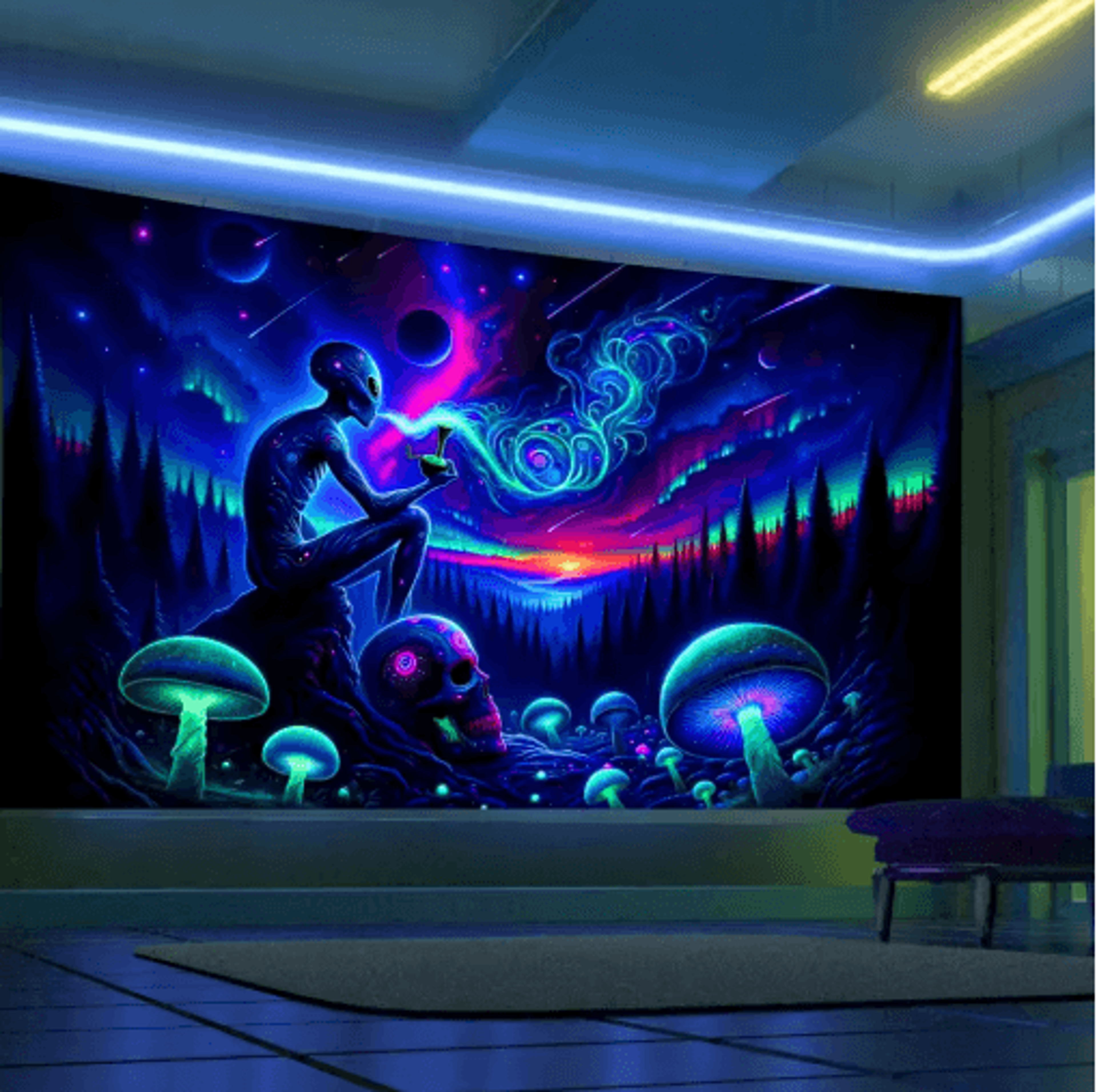 VIKAMA Aurora Borealis Tapestry Starry Sky Alien Forest Bohemian Wall Decor 4