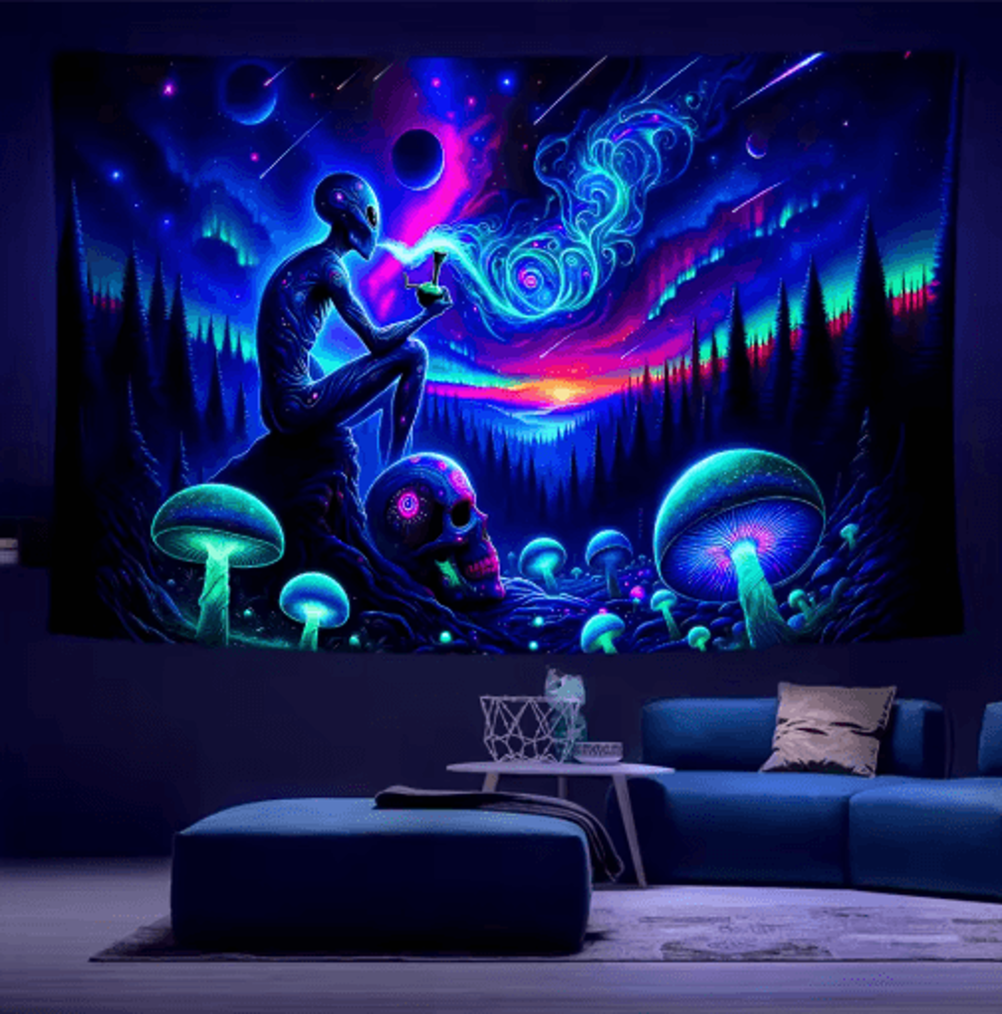 VIKAMA Aurora Borealis Tapestry Starry Sky Alien Forest Bohemian Wall Decor 5
