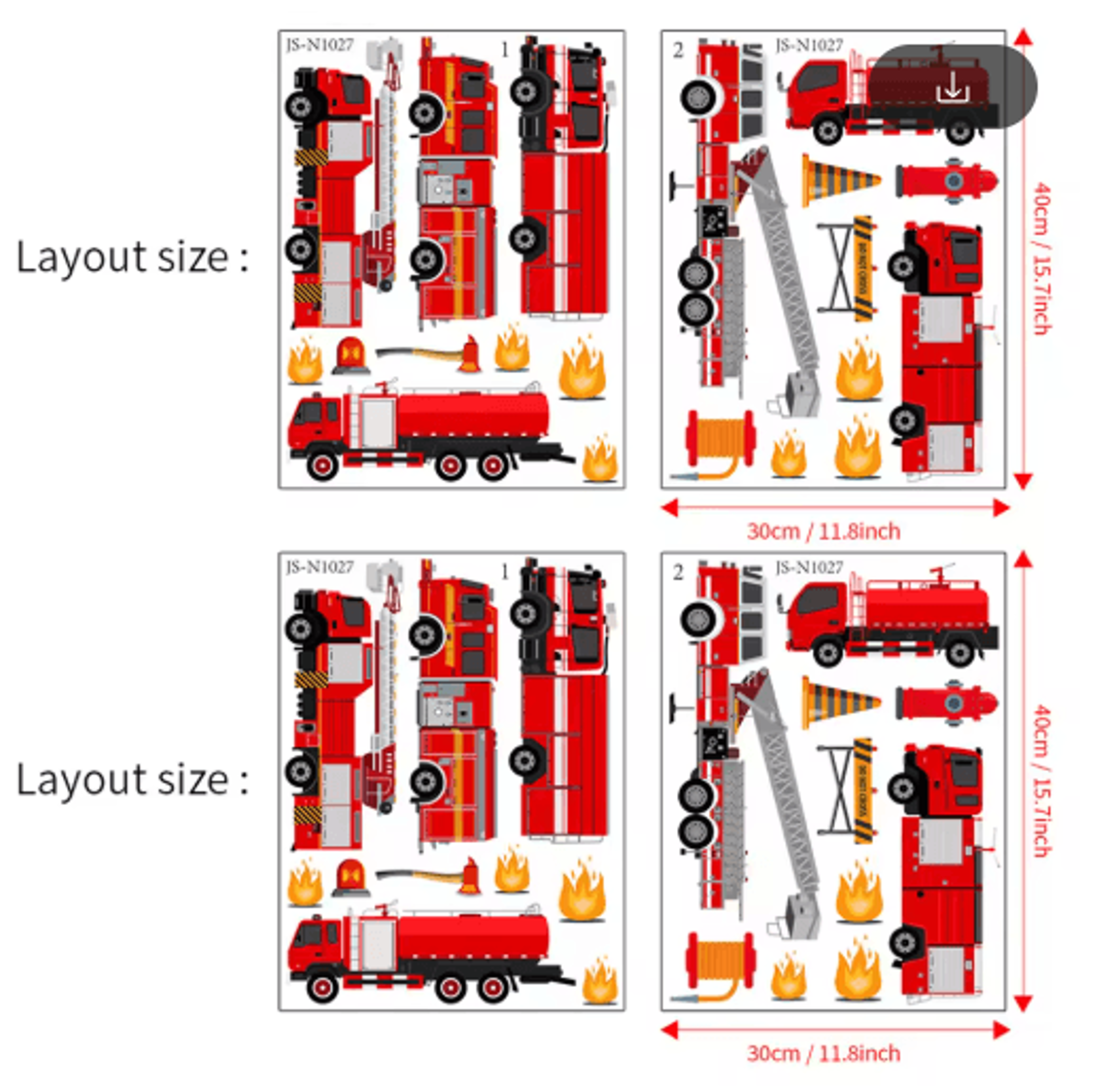 Cartoon Fire Truck Wall Decals  Kids Room  Nursery Wall Stickers Decor 1