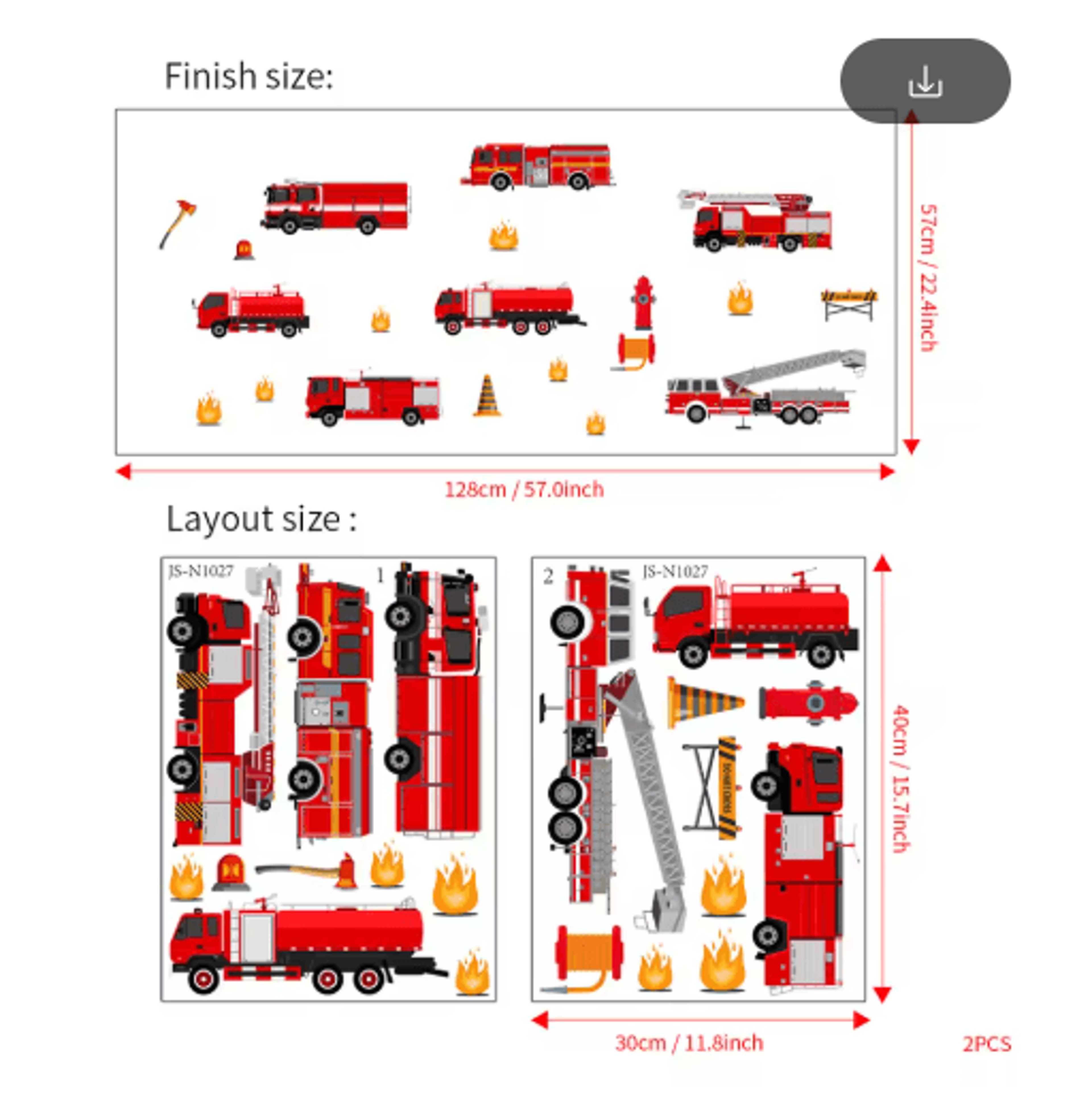 Cartoon Fire Truck Wall Decals  Kids Room  Nursery Wall Stickers Decor 2