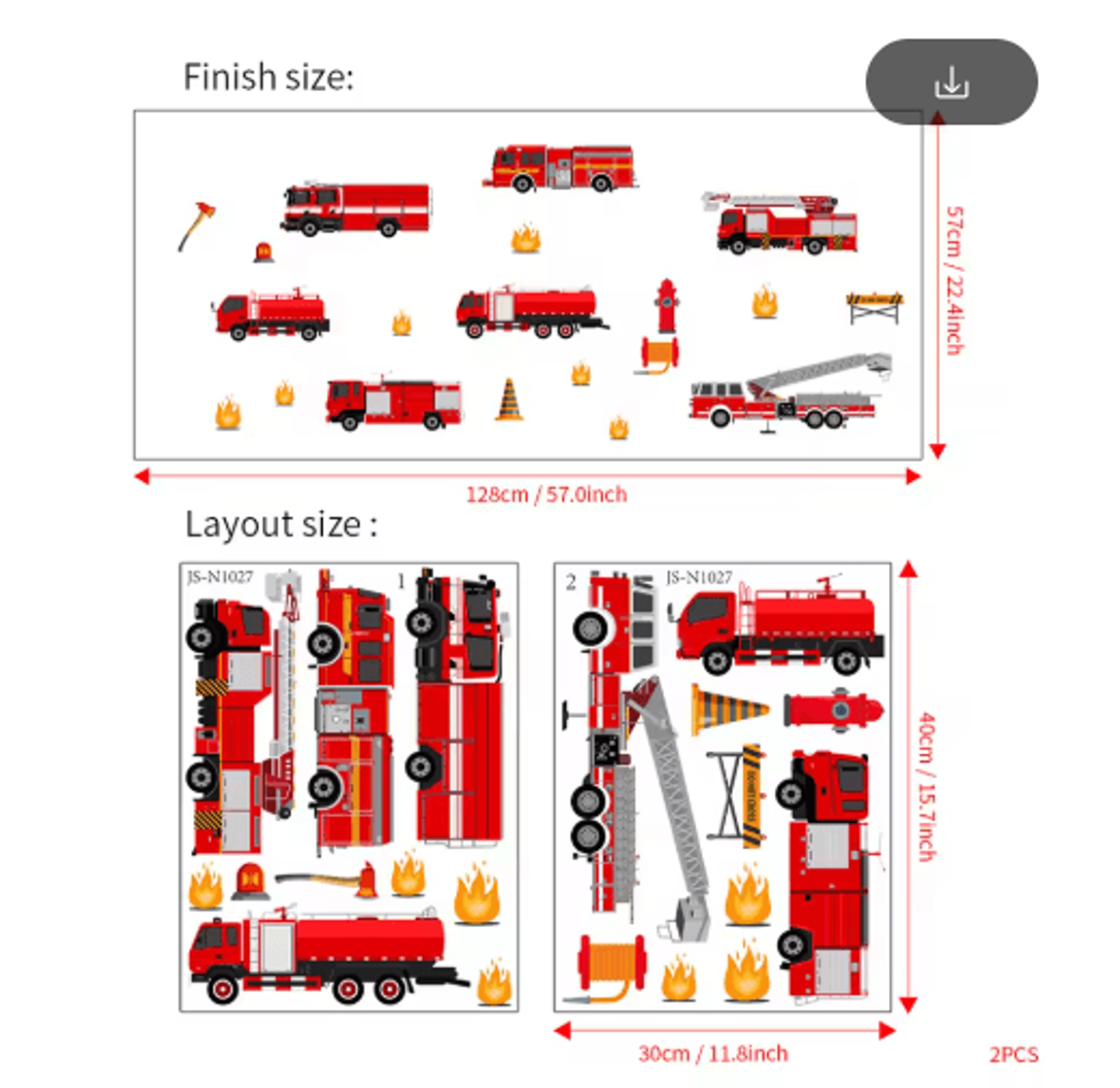Cartoon Fire Truck Wall Decals  Kids Room  Nursery Wall Stickers Decor 3