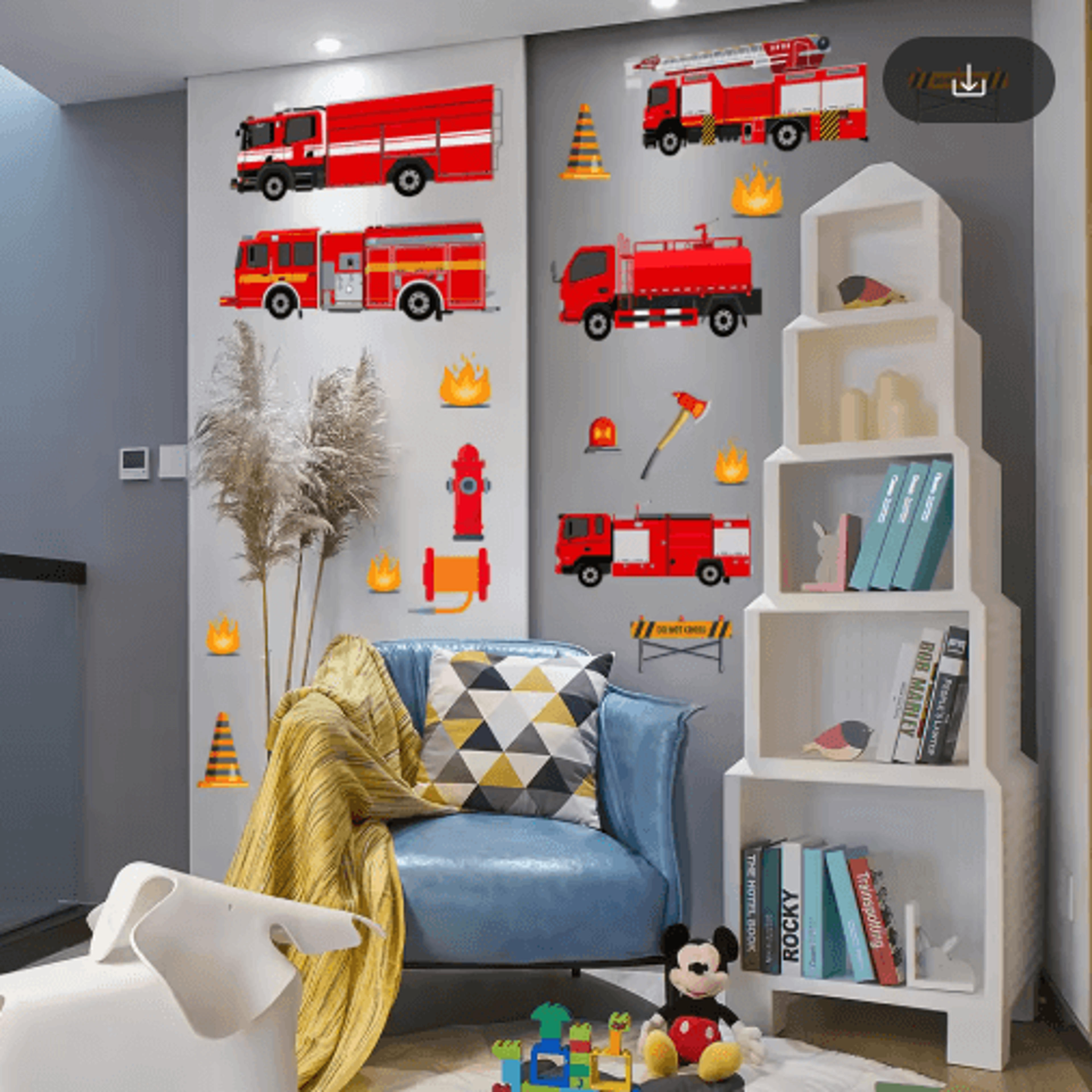 Cartoon Fire Truck Wall Decals  Kids Room  Nursery Wall Stickers Decor 6