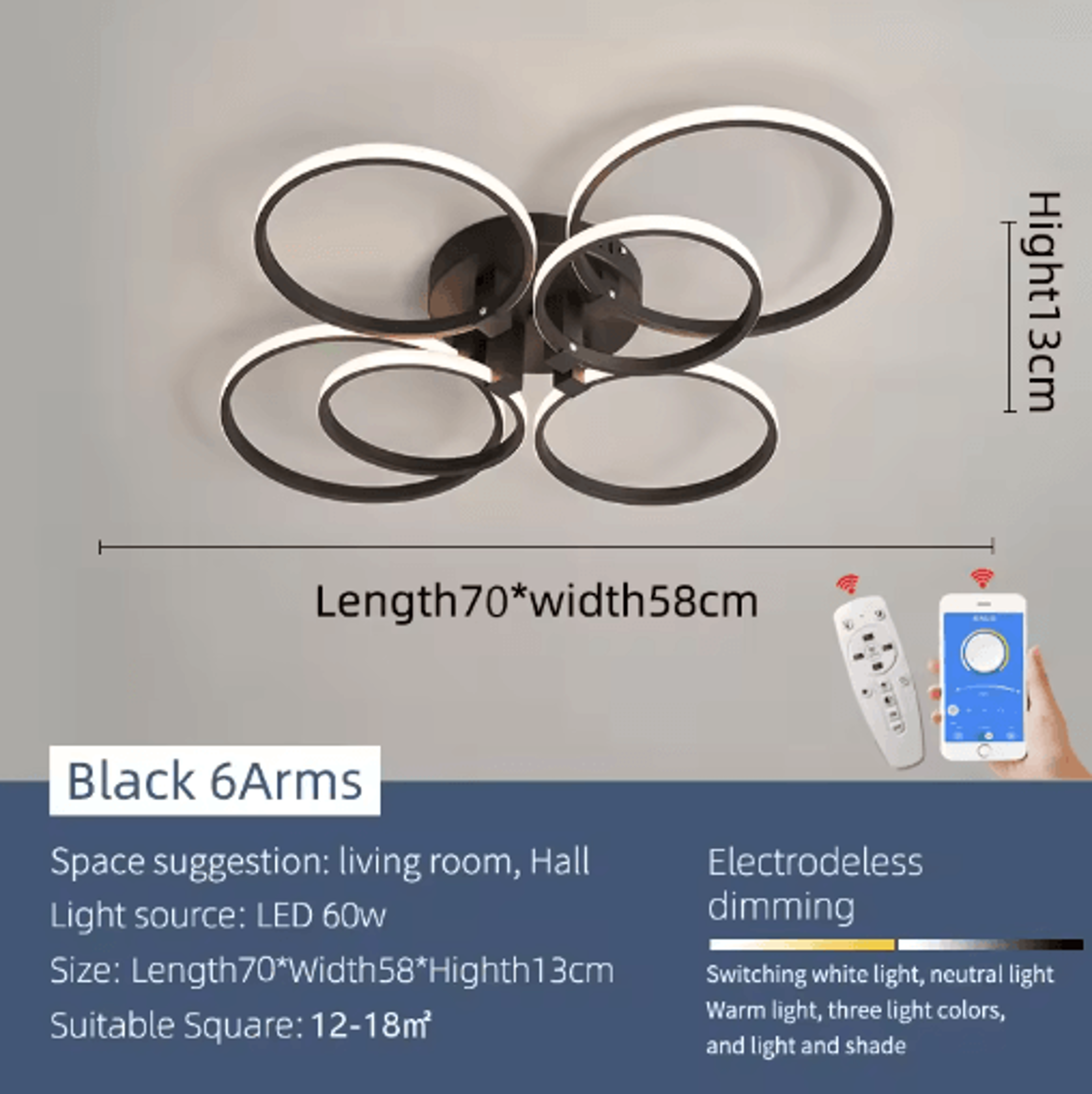 Modern LED Chandelier Light  Black  White Ceiling Fixture For Living Room  Bedroom 3