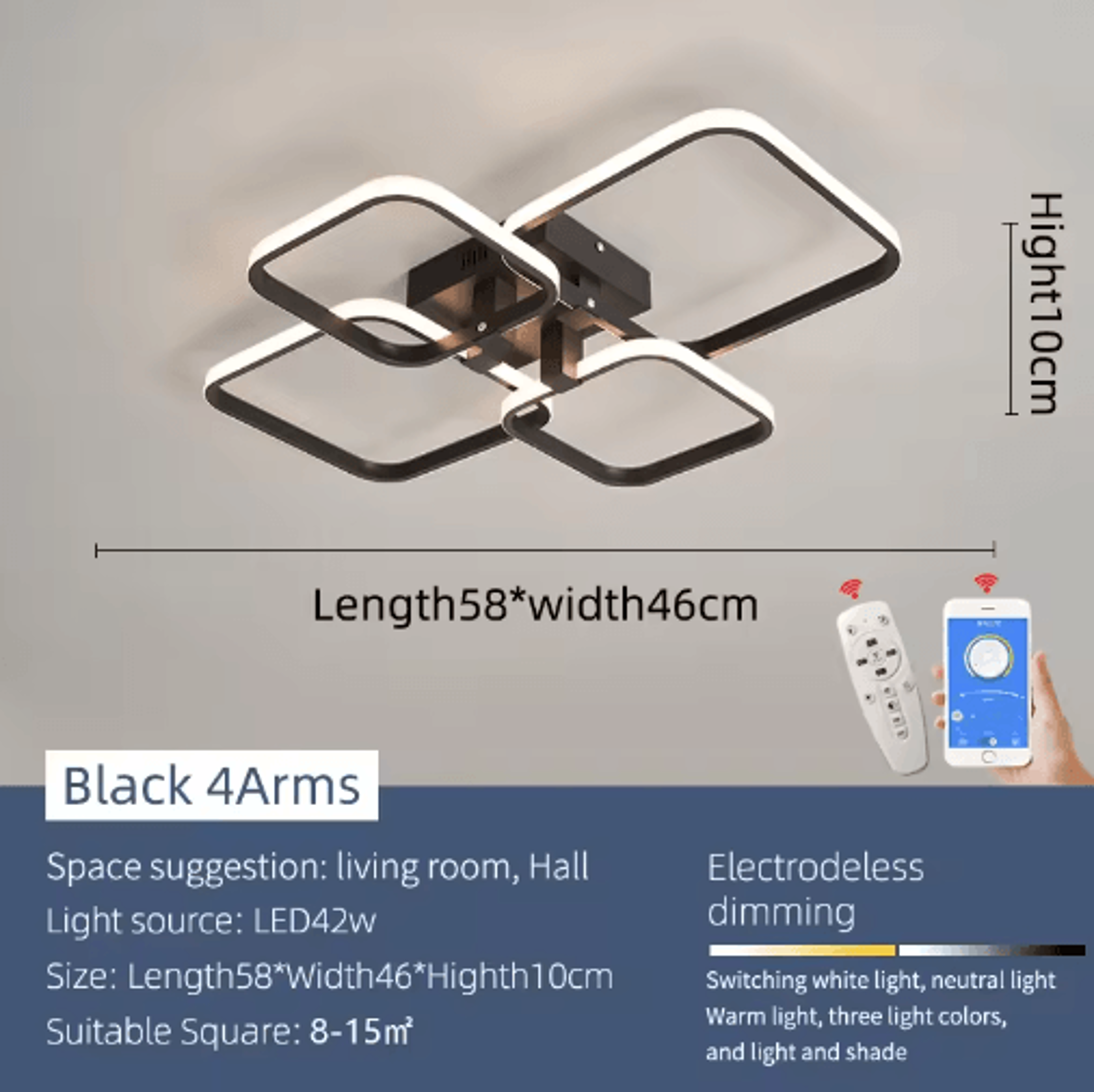 Modern LED Chandelier Light  Black  White Ceiling Fixture For Living Room  Bedroom 10