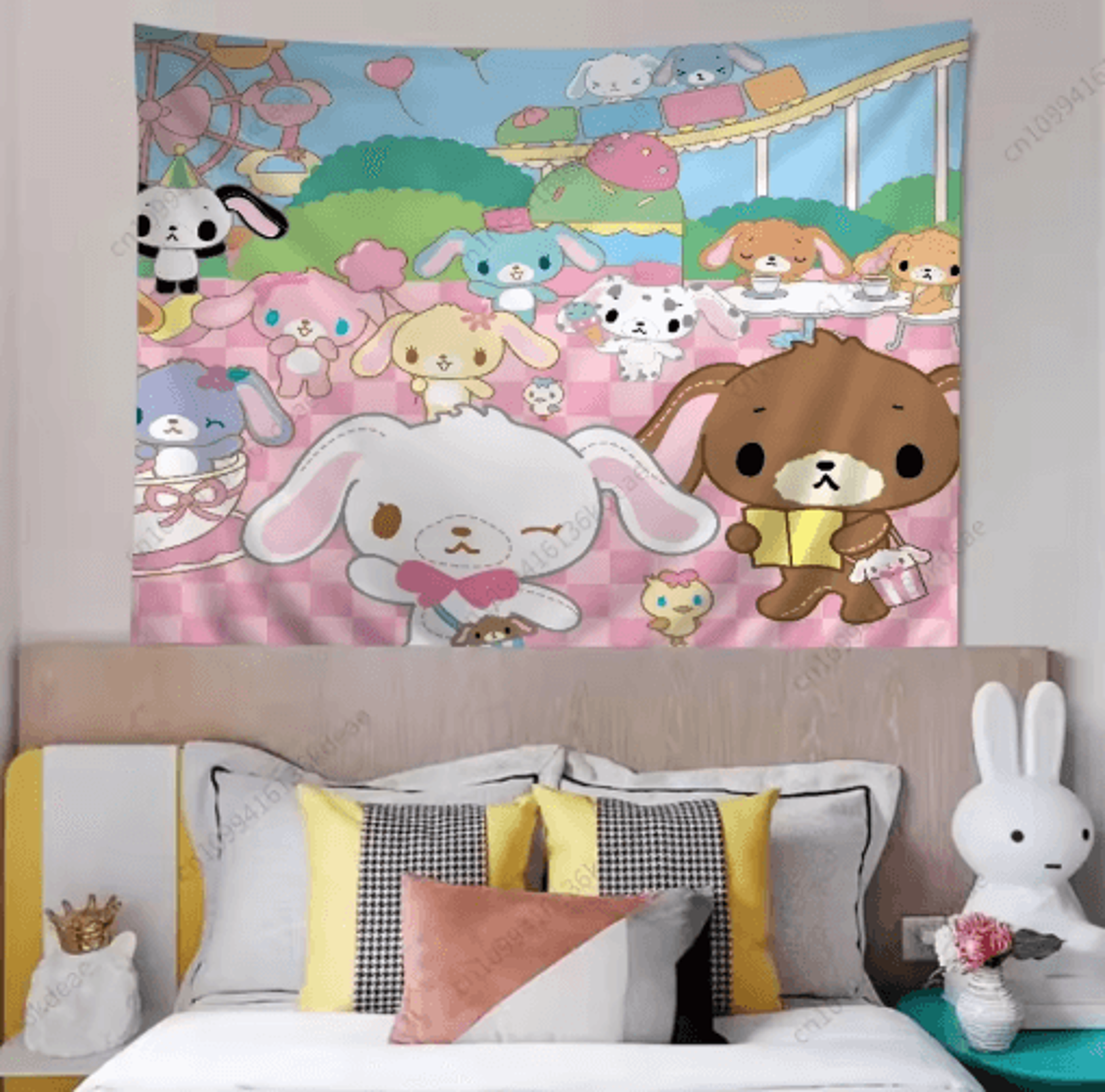 Kawaii Sugarbunnies Cartoon Tapestry Cute Aesthetic Wall Hanging Decor 3
