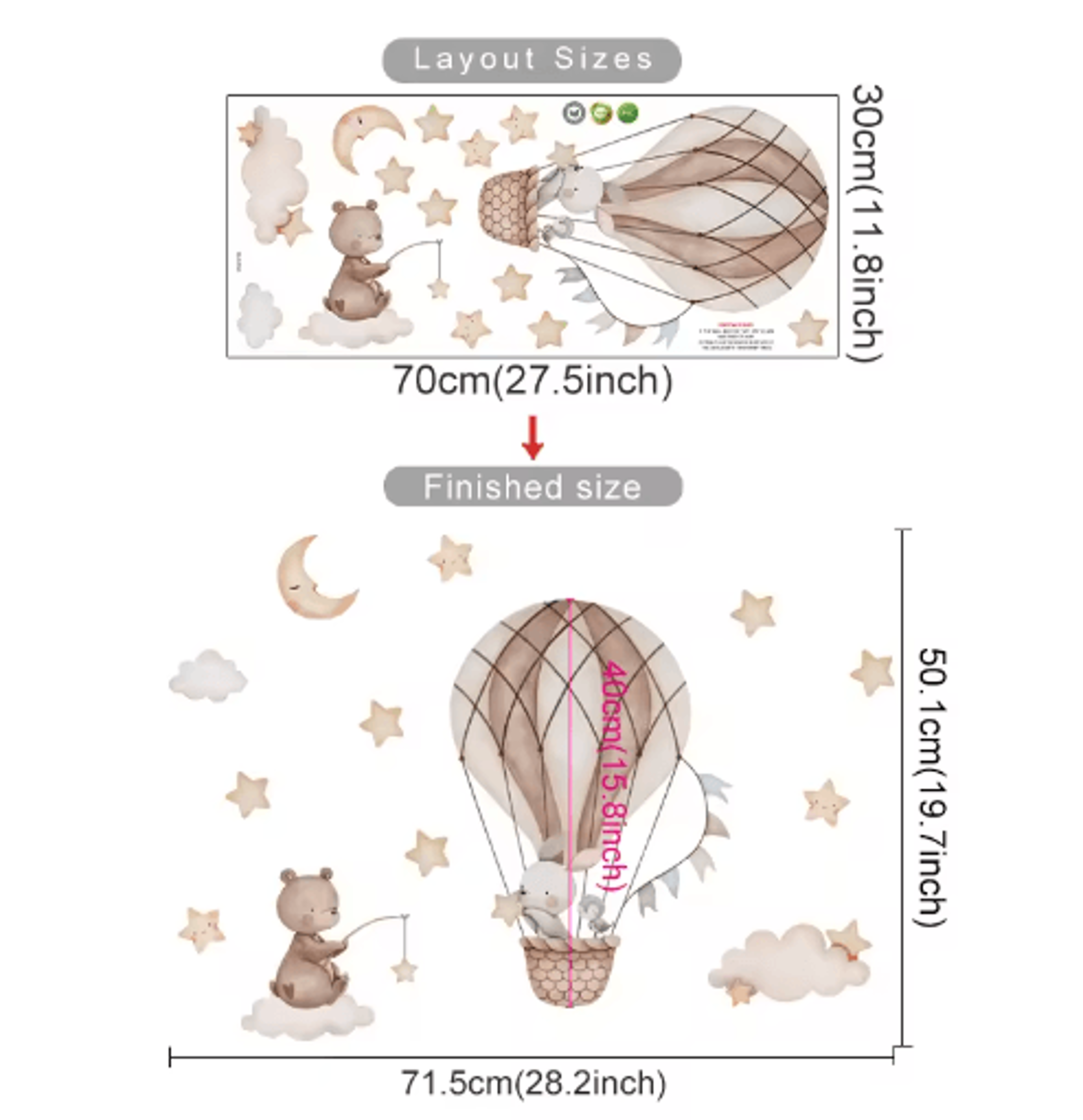 Cartoon Hot Air Balloon Animal Wall Stickers  Cute Nursery Decor For Kids Rooms 16