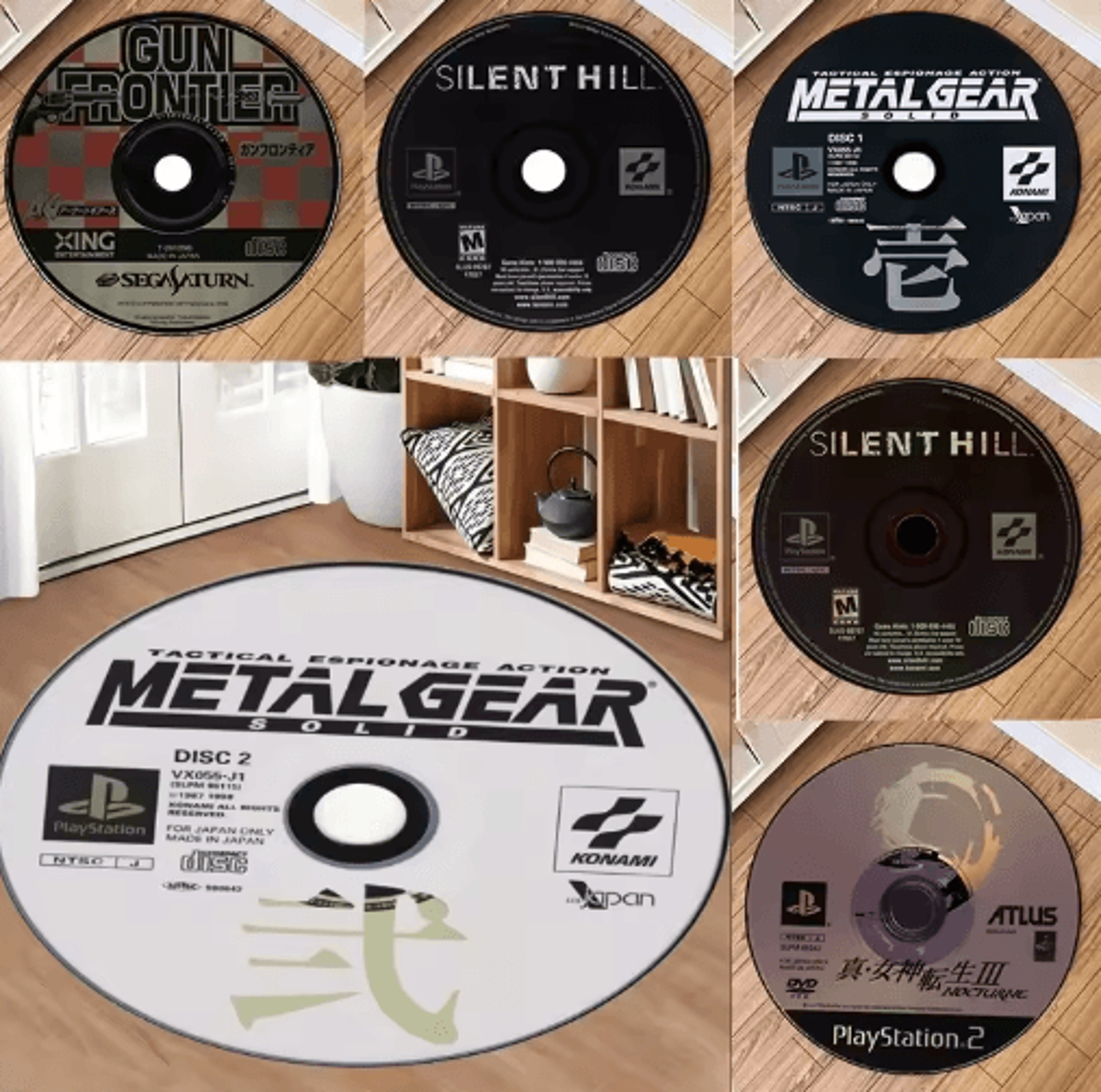 metal gear gaming room rug – round cartoon floor mat for stylish spaces