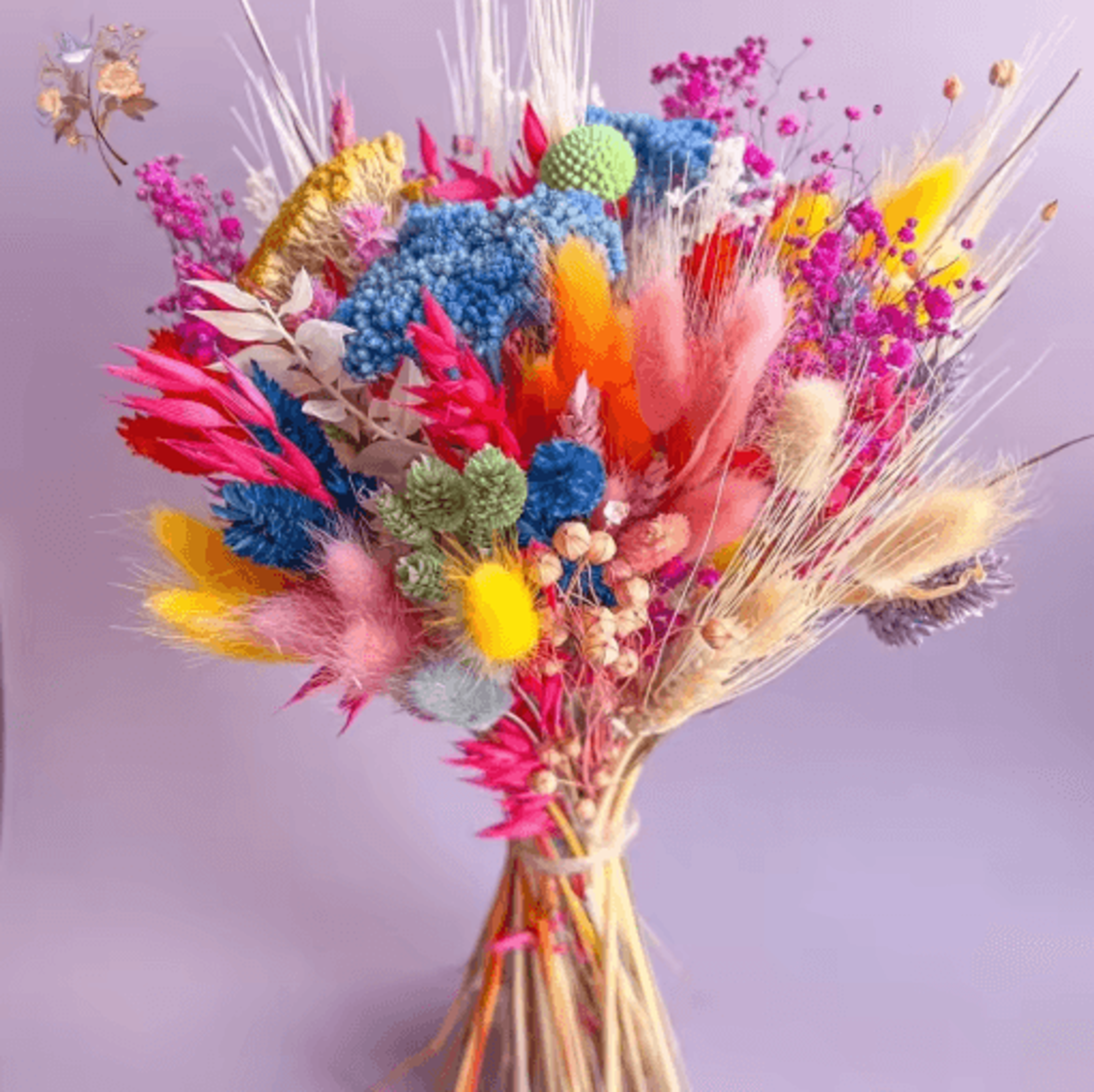 boho dried flower wedding bouquet pampas & babys breath preserved floral arrangement