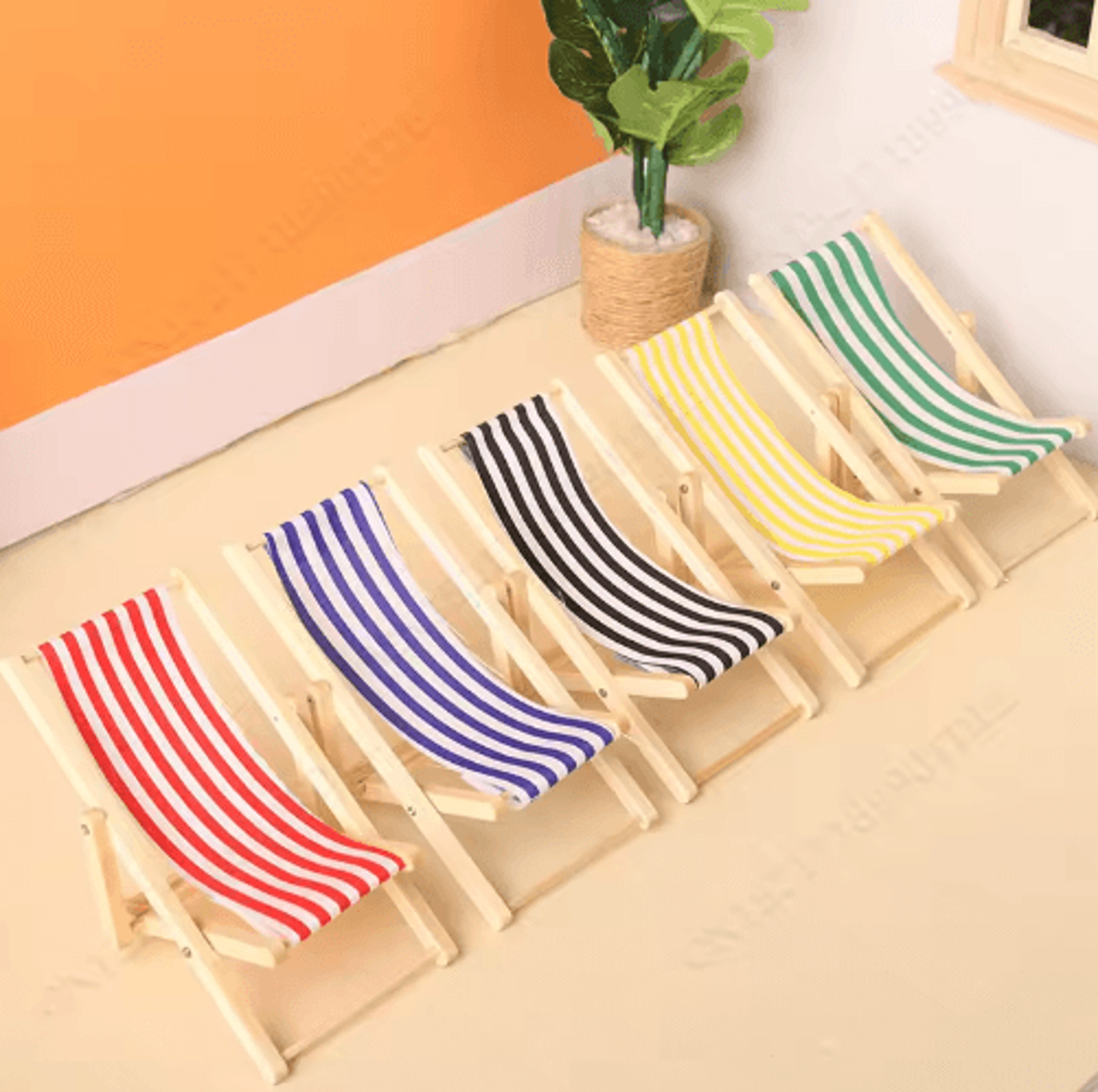 Mini Wooden Beach Chair Model  Dollhouse Outdoor Reclining Furniture Accessory 6