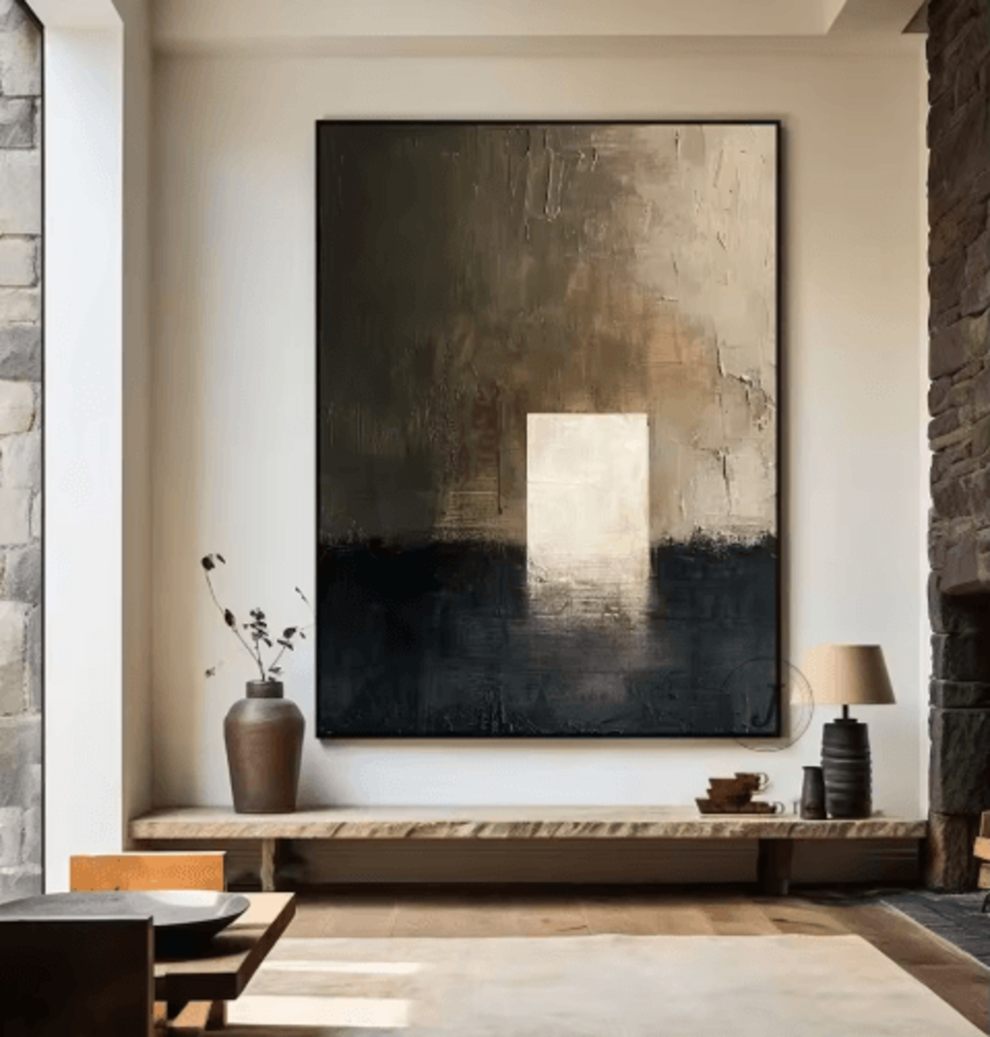 Large Beige Abstract Wall Art Handmade Minimalist Neutral Canvas Painting 4