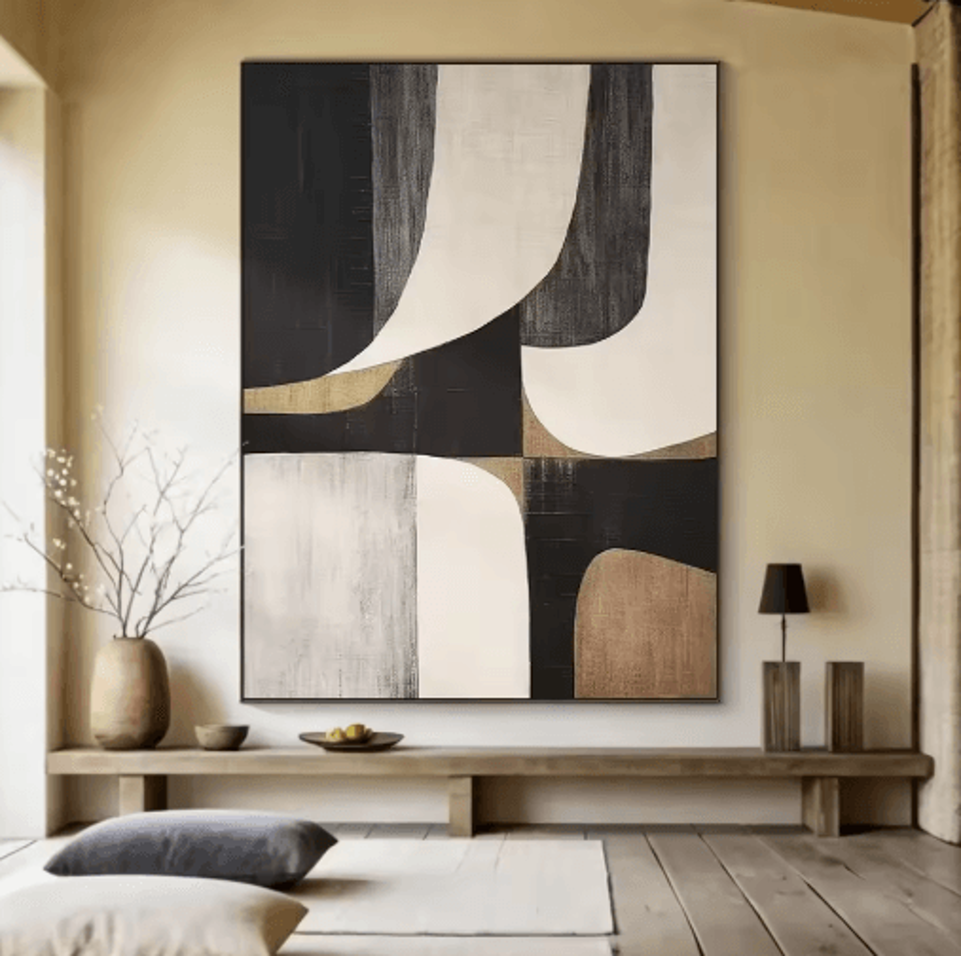 Large Beige Abstract Wall Art Handmade Minimalist Neutral Canvas Painting 6