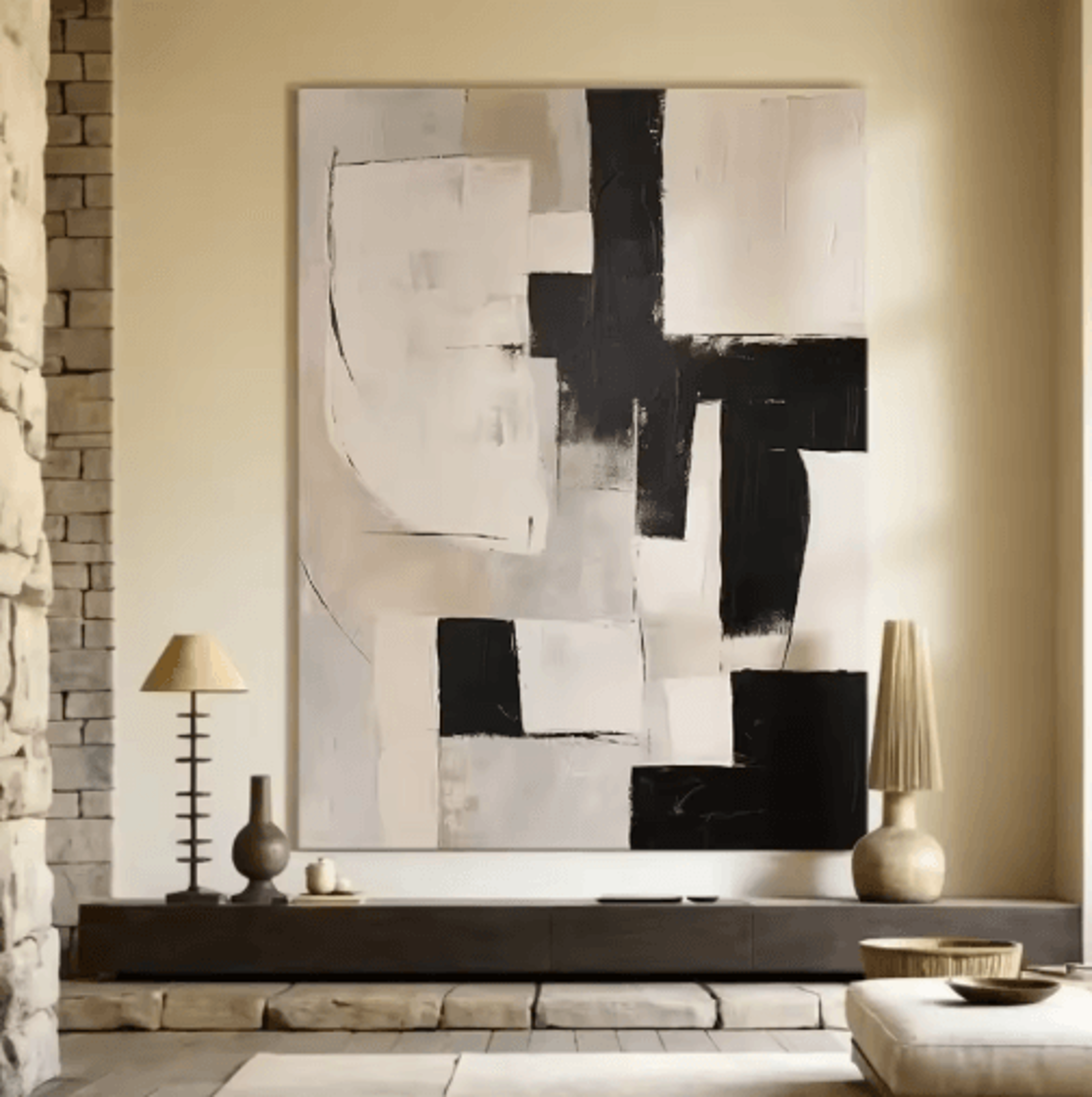 Large Beige Abstract Wall Art Handmade Minimalist Neutral Canvas Painting 8
