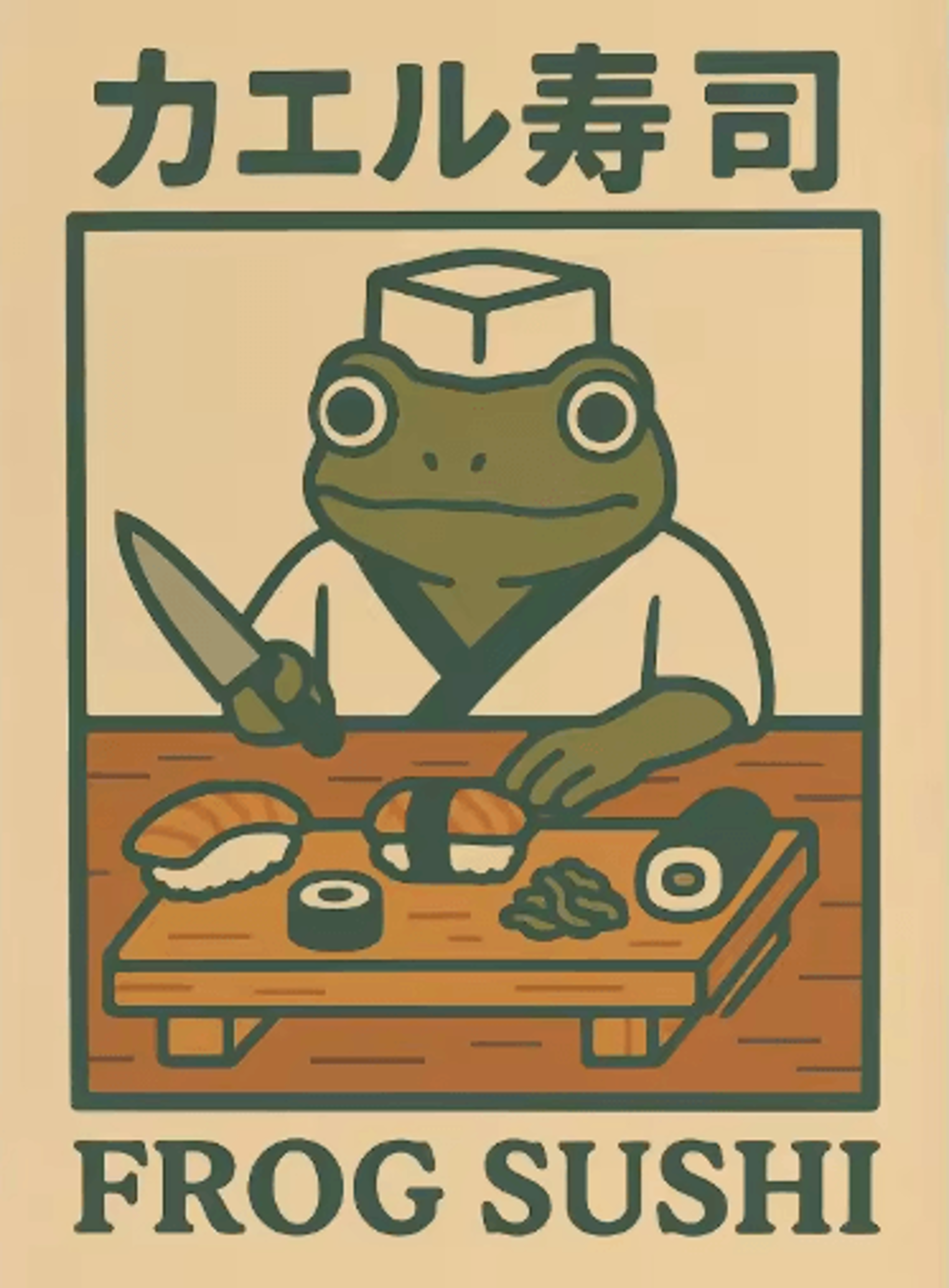 Retro Funny Frog Wall Art Japanese Woodblock Sushi Bathroom Poster 2
