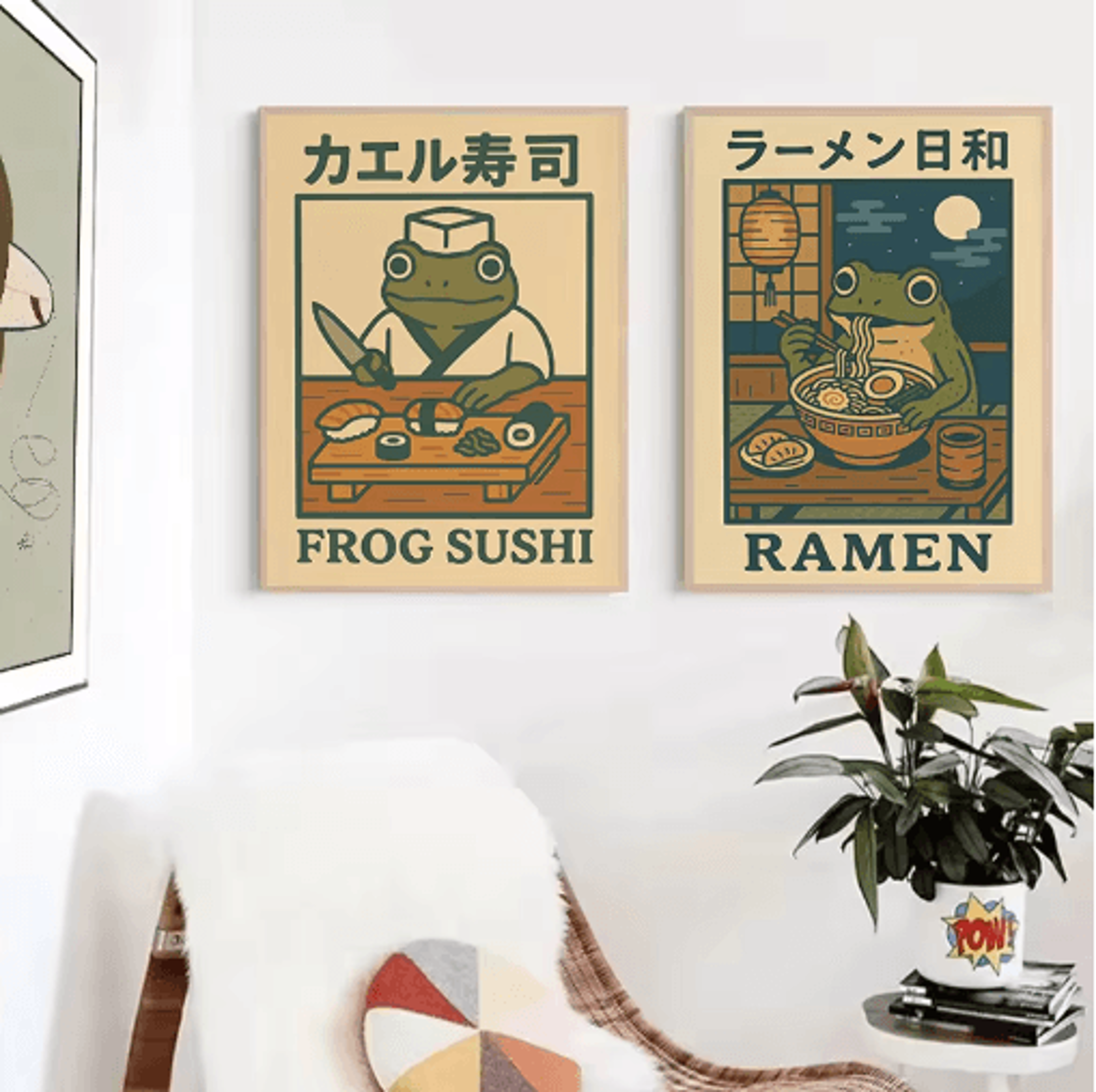 Retro Funny Frog Wall Art Japanese Woodblock Sushi Bathroom Poster 9