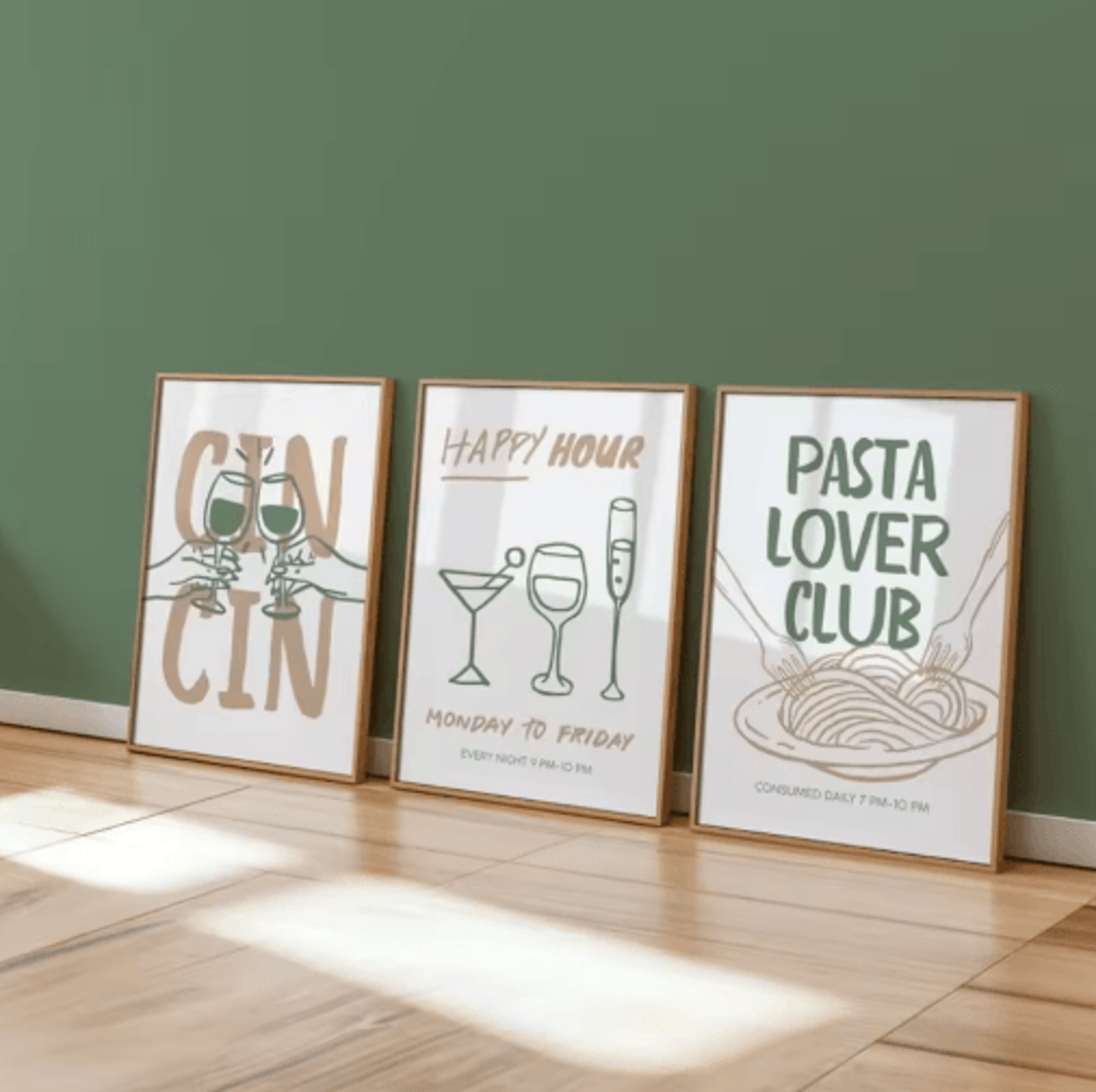 3pcs cocktail wall art set retro italian happy hour kitchen & bar posters