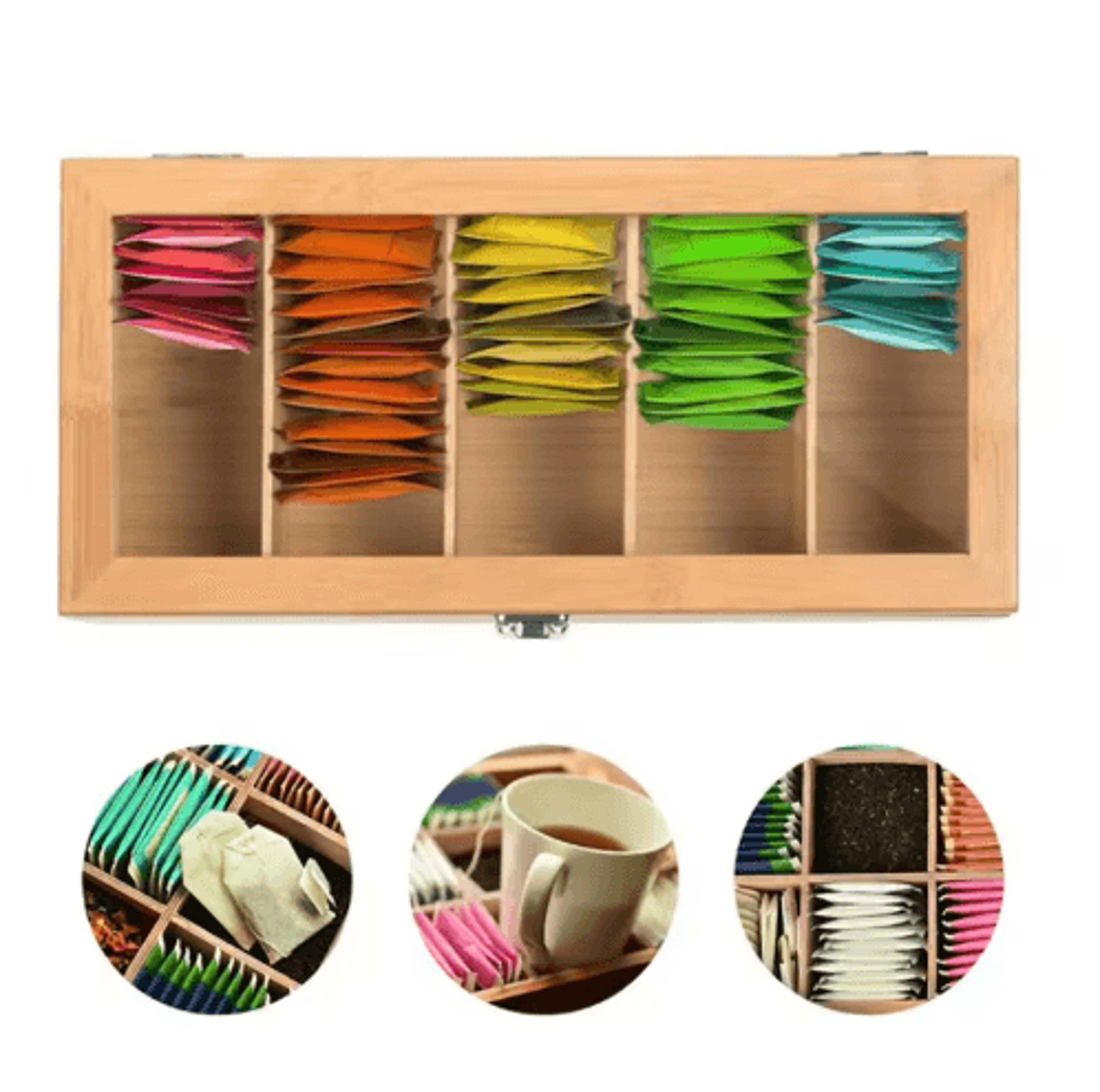 Bamboo Tea Bag Storage Box  5Compartment Organizer For Tea  Spices 4