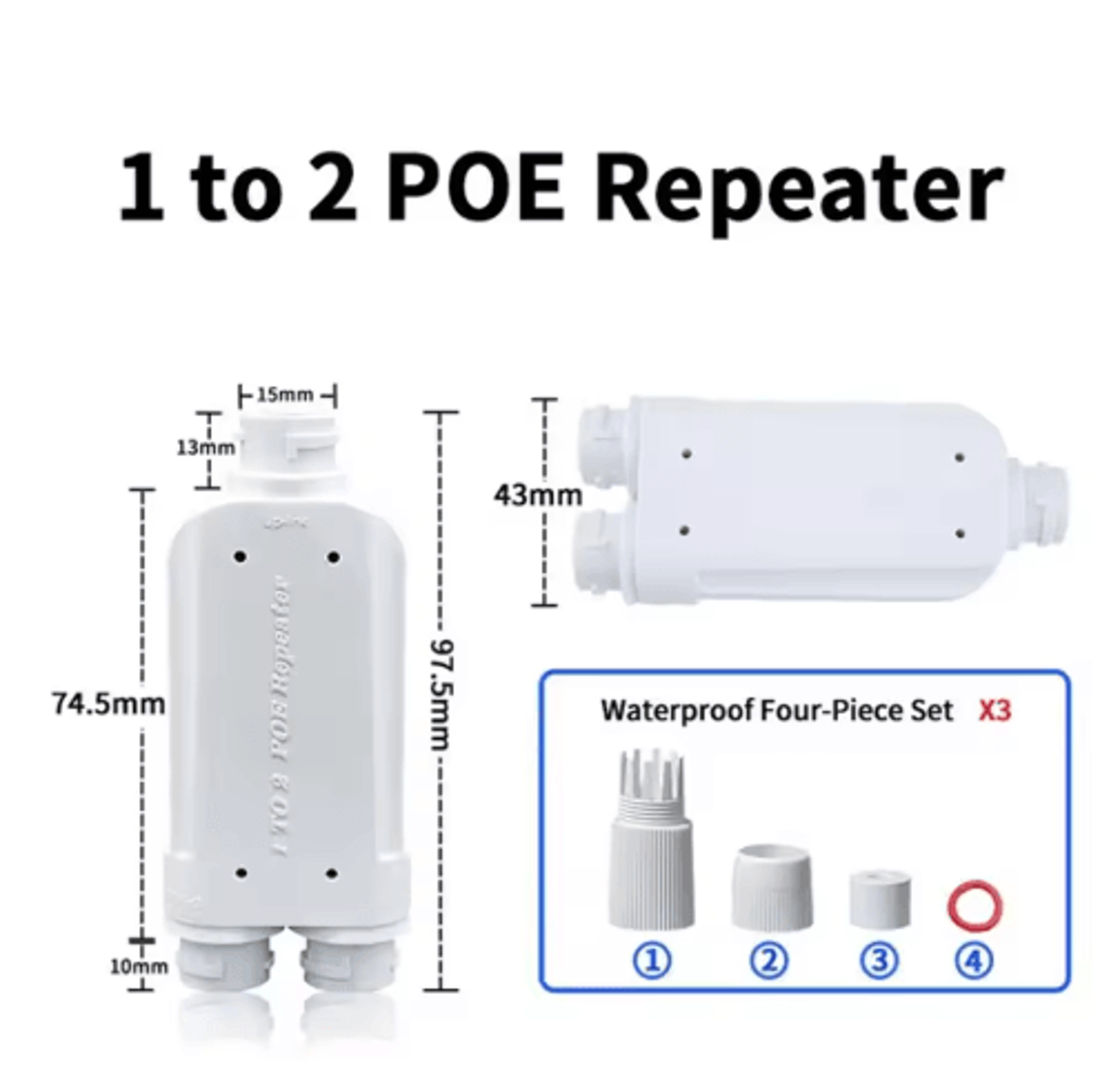 IP66 Waterproof 2Port PoE Repeater  Network Extender 2
