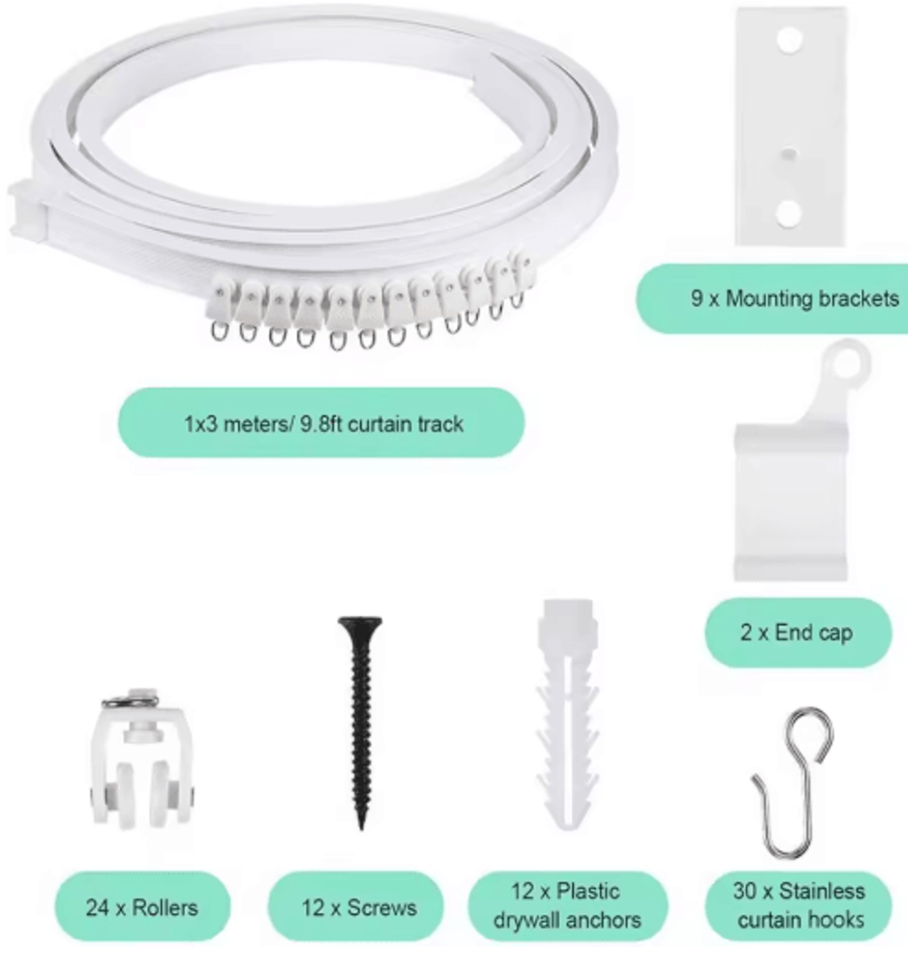 Modern White Bendable Curtain Rail Track With Nano Silent Glide 7