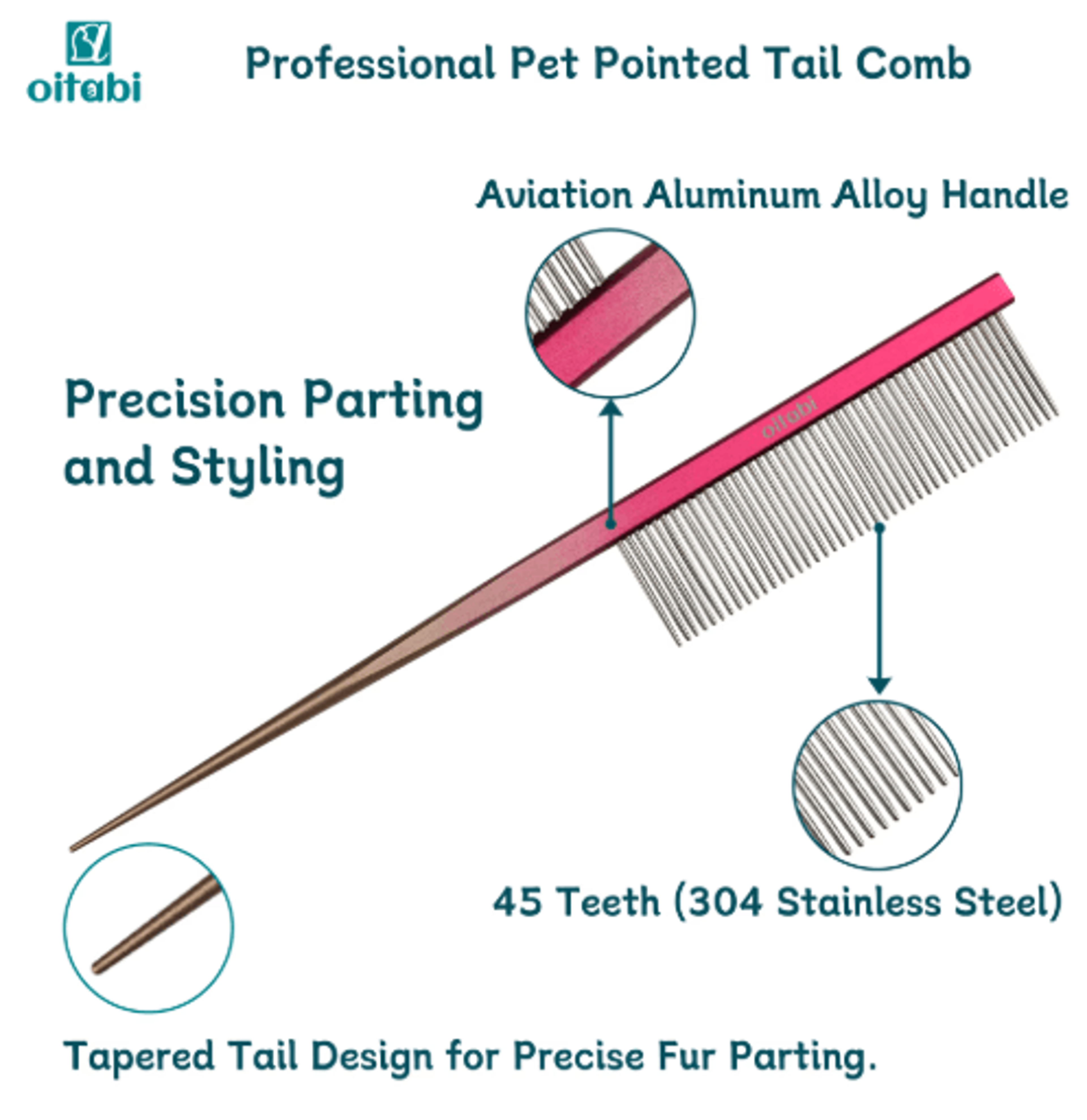 OITABI Professional Pointed Tail Pet Grooming Comb For Styling  Fluffing 10