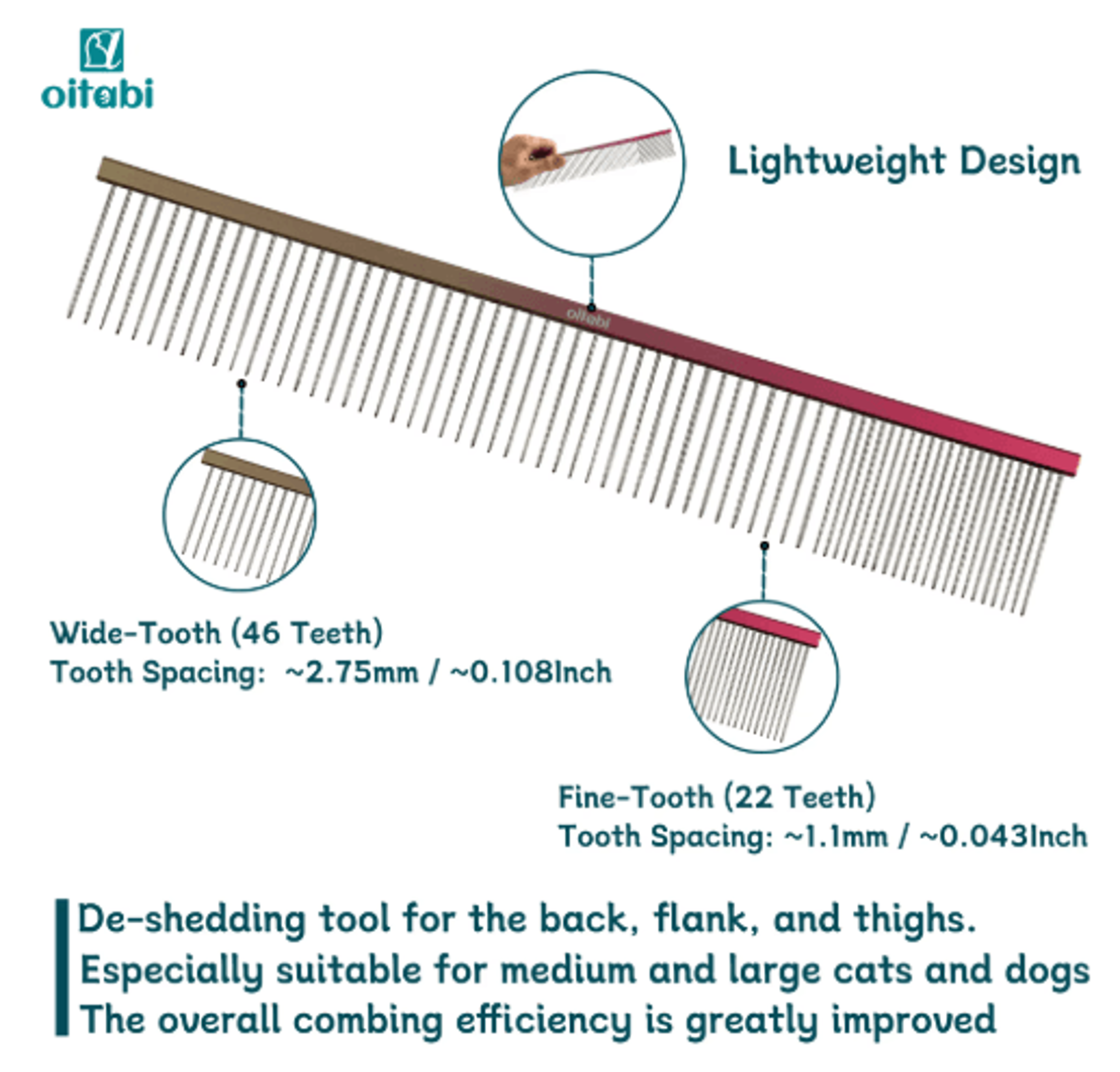 OITABI Professional Pointed Tail Pet Grooming Comb For Styling  Fluffing 8