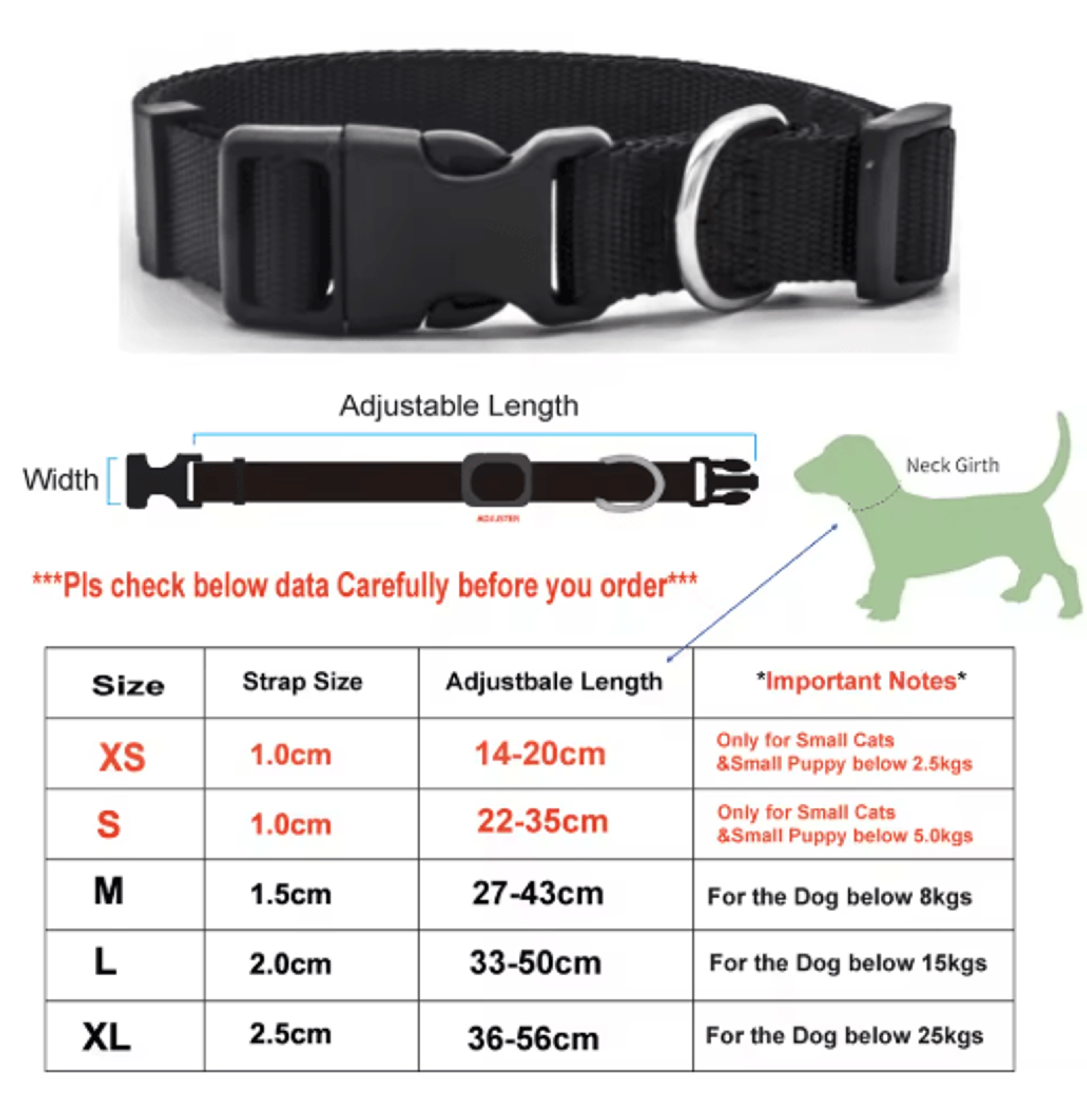Adjustable Nylon Pet Collar For Puppies Kittens Dogs  Cats 12