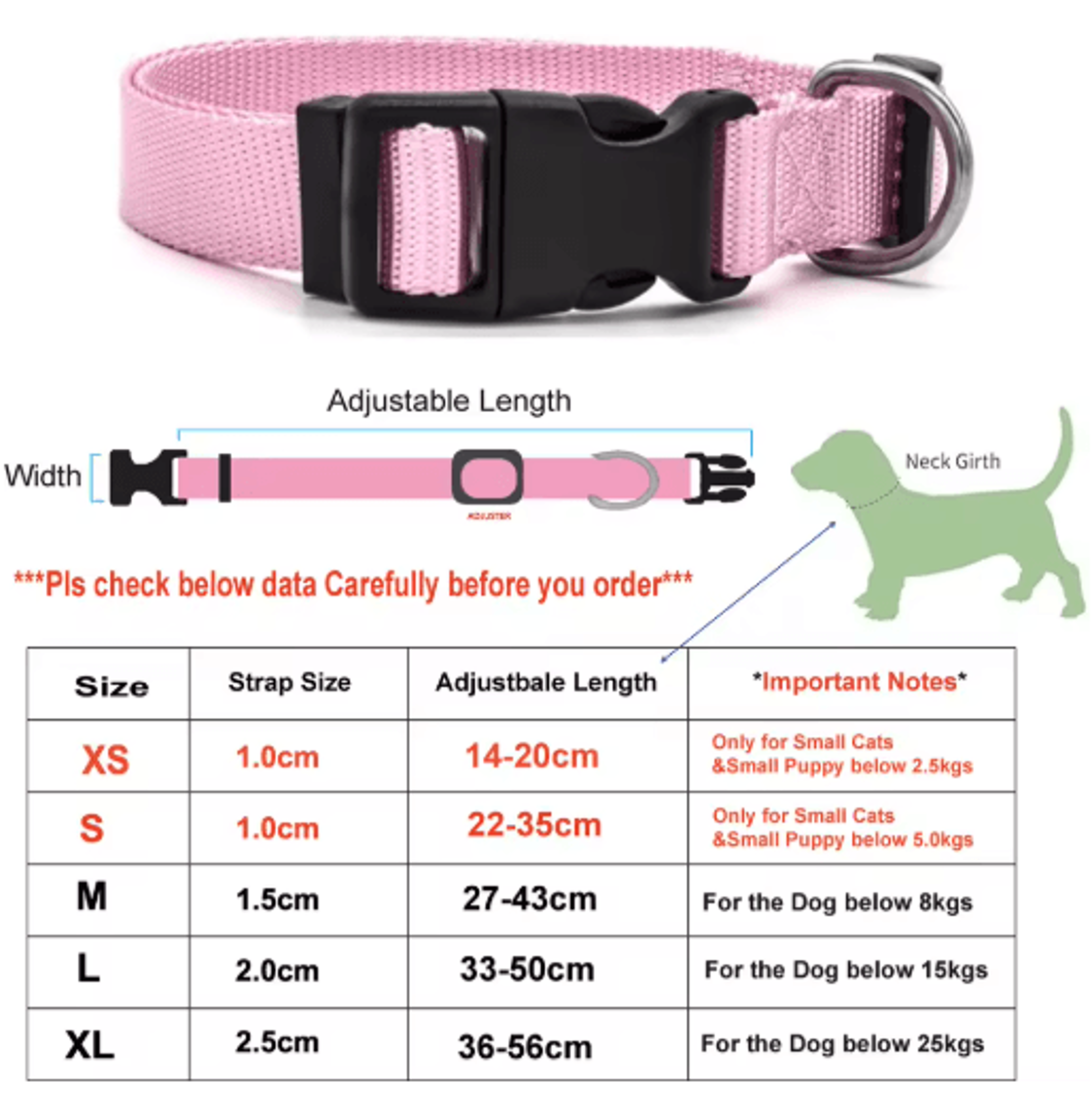 Adjustable Nylon Pet Collar For Puppies Kittens Dogs  Cats 8