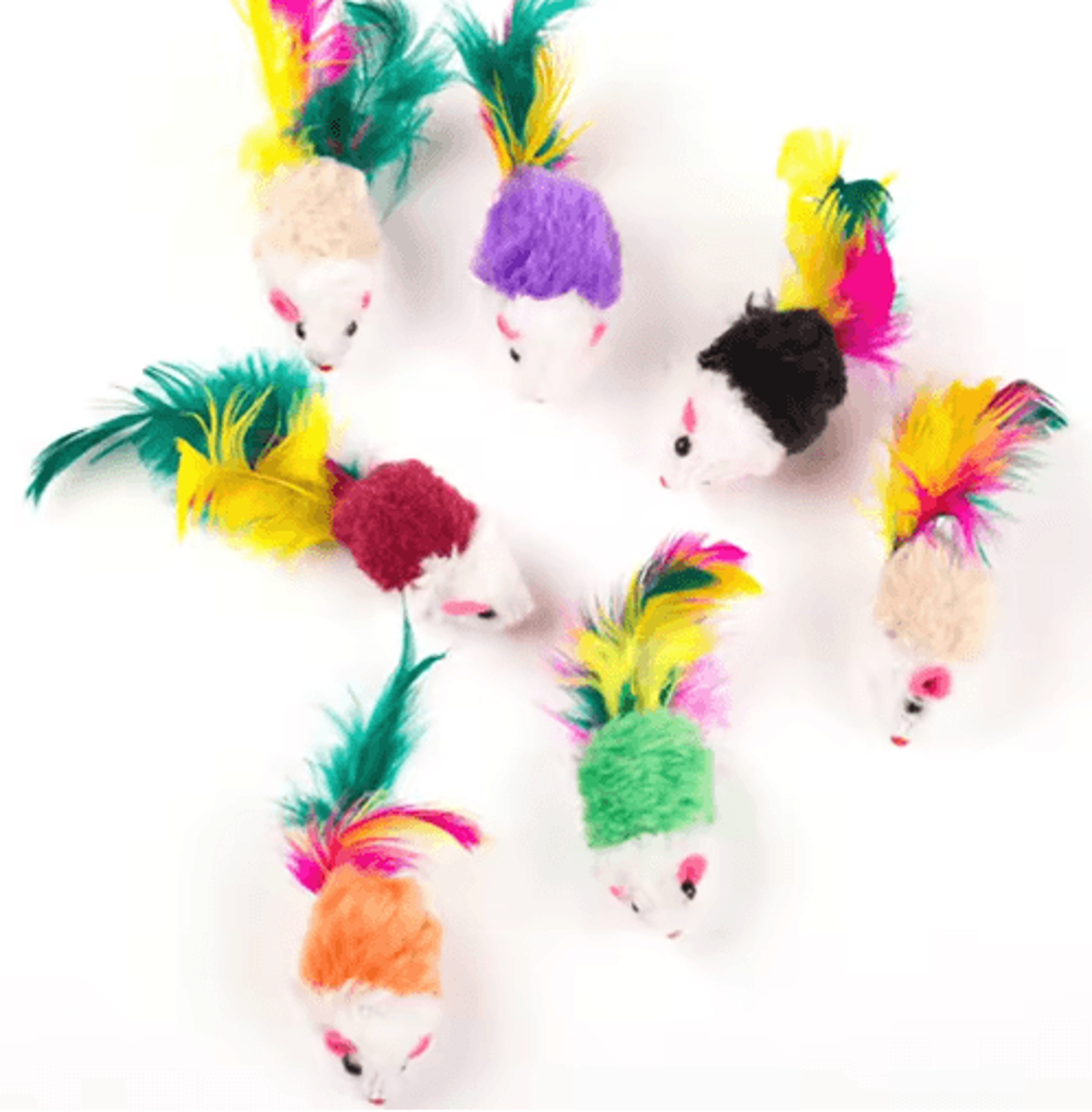 Cute Soft Wool Mouse Cat Toy With Colorful Feathers 2