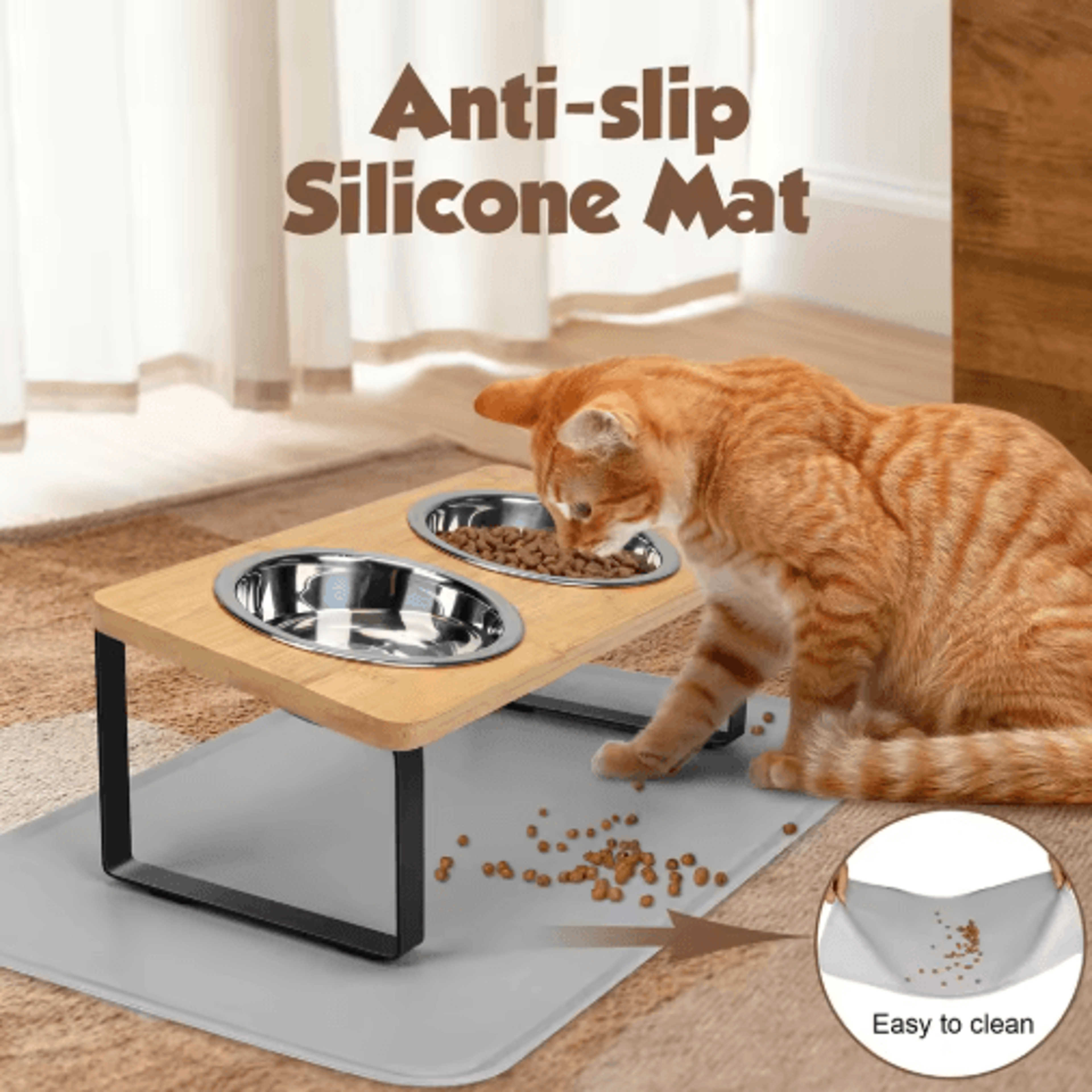 PurrEase Elevated Stainless Steel Cat Bowls With 15 Tilt  Food Mat 8