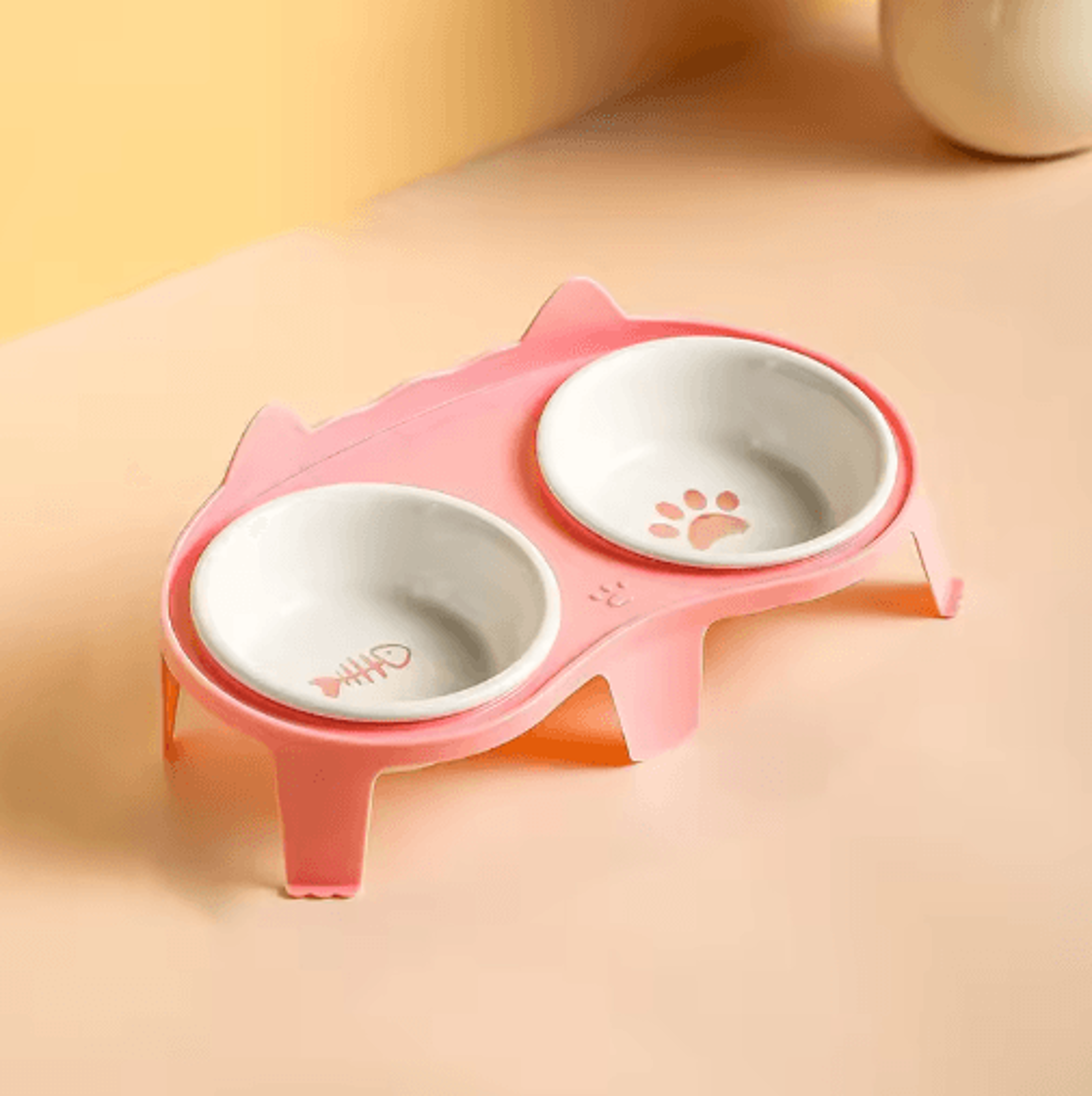 Elevated Ceramic Double Cat Bowl Slanted Food  Water Feeding Set For Cats 1