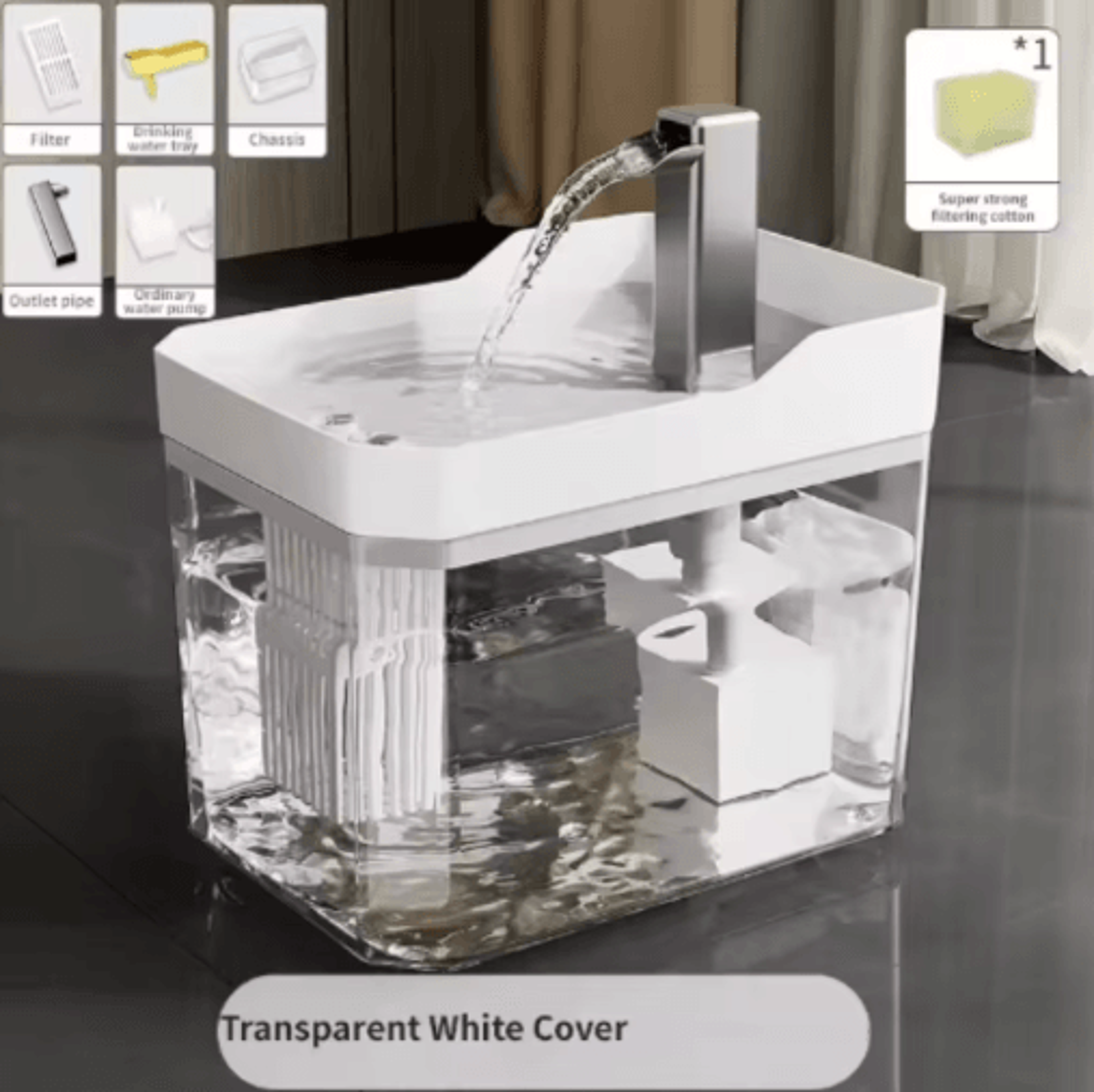 USB Cat Water Fountain With Auto Filter  Transparent Water Dispenser 1