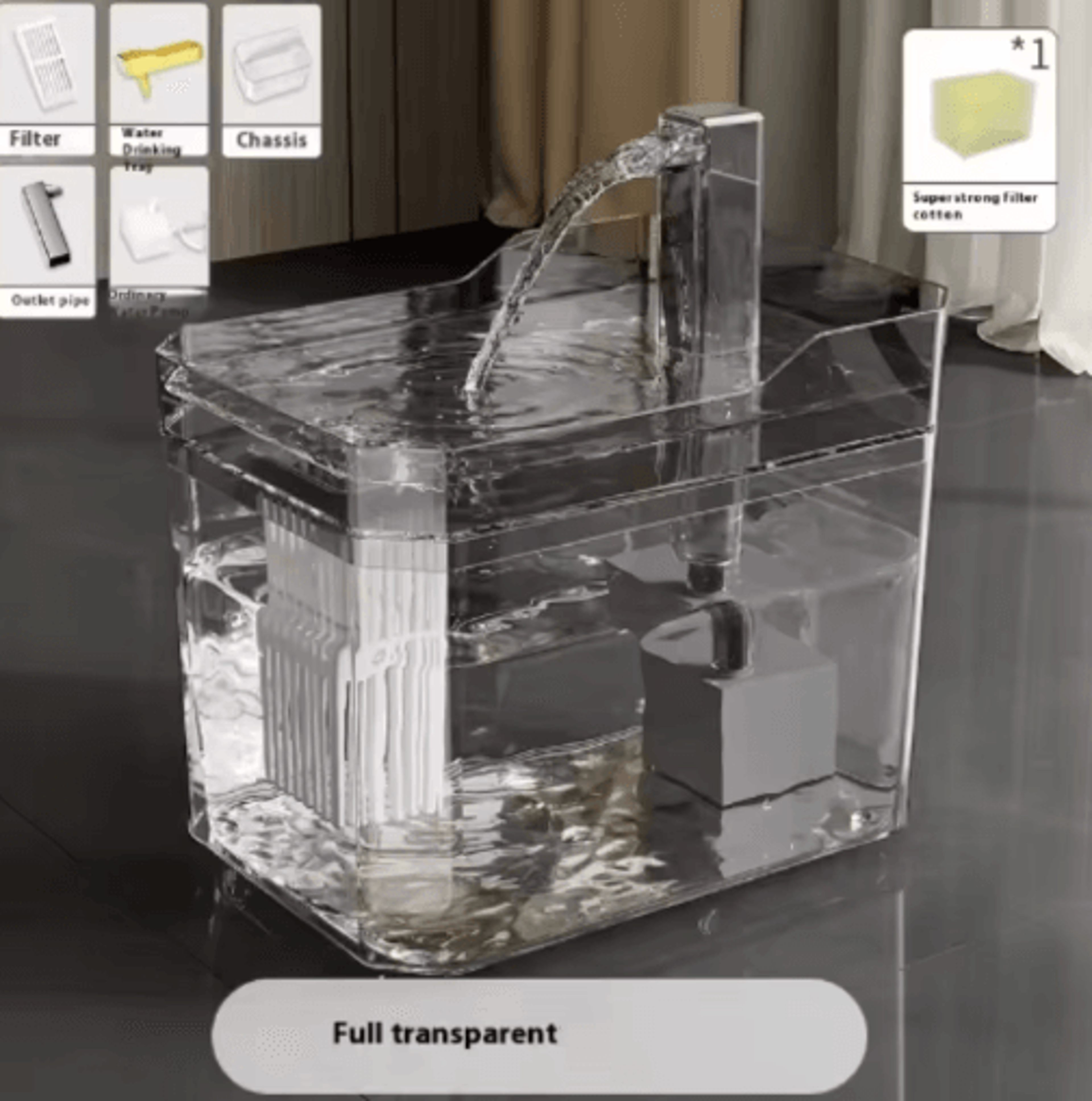USB Cat Water Fountain With Auto Filter  Transparent Water Dispenser 2