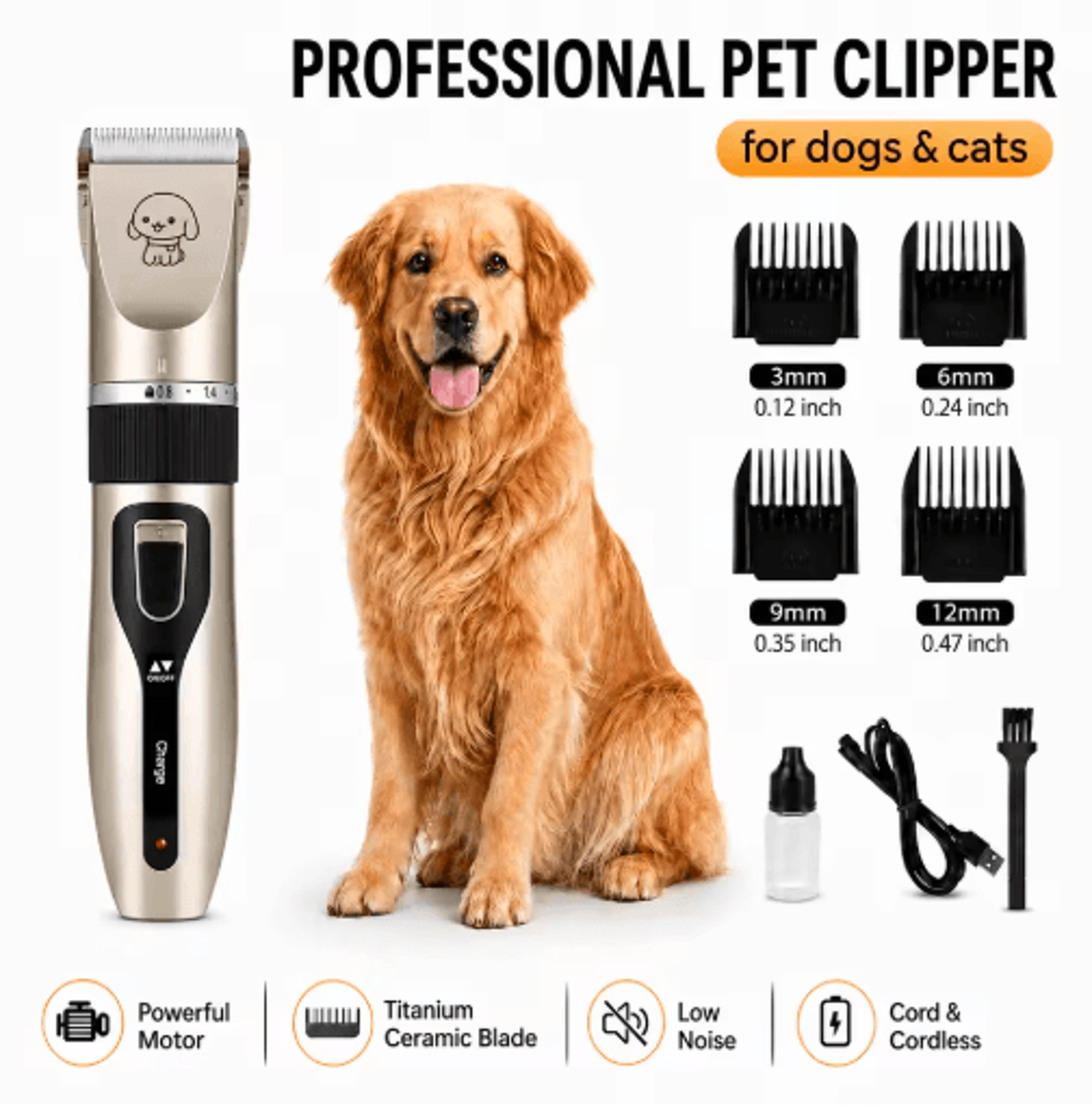 Electric Pet Hair Clipper Set Grooming Trimmer For Cats Dogs  Rabbits 5