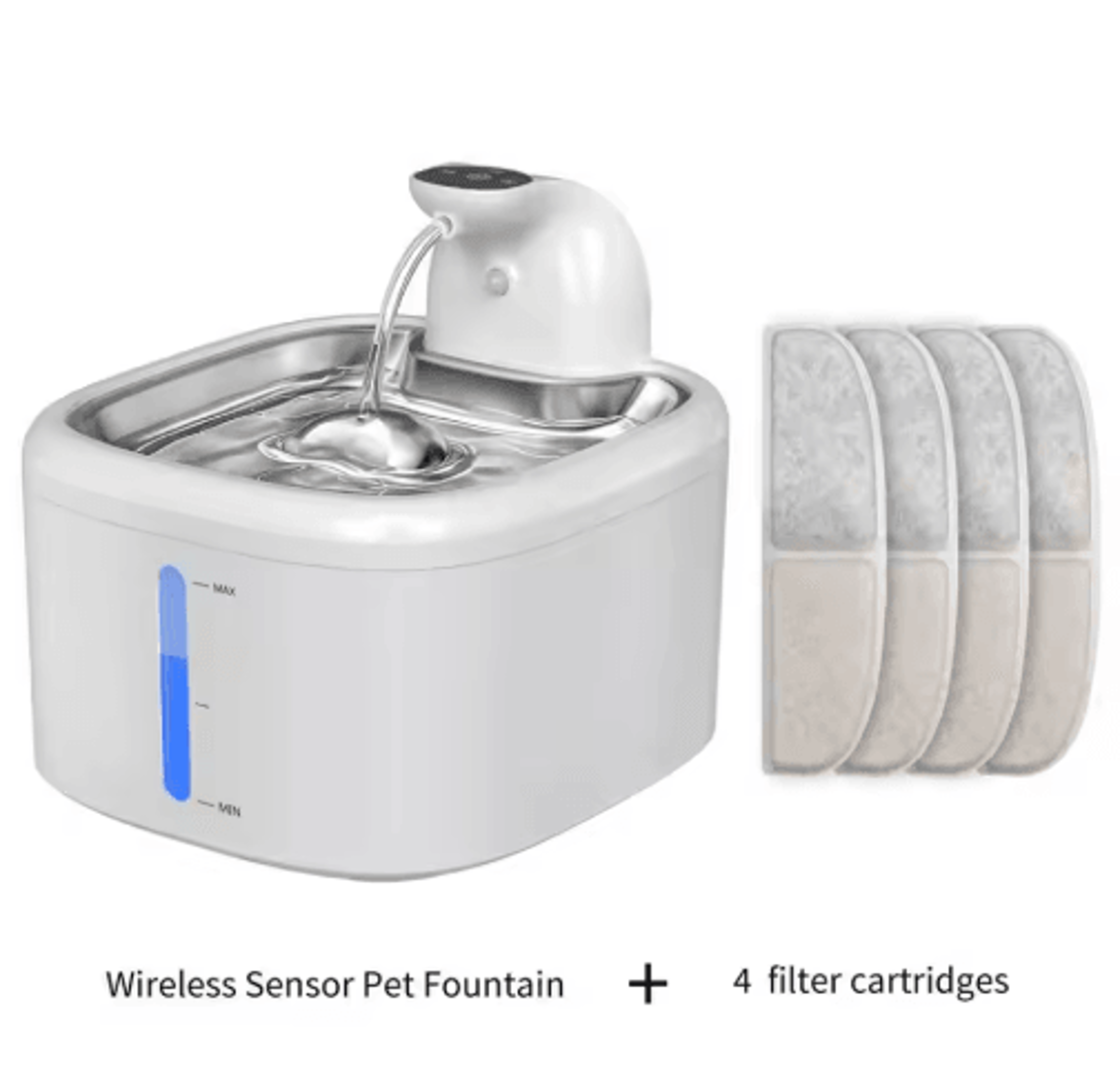 AquaSense Wireless Cat Water Fountain With Motion Sensor  Stainless Steel Tray 1