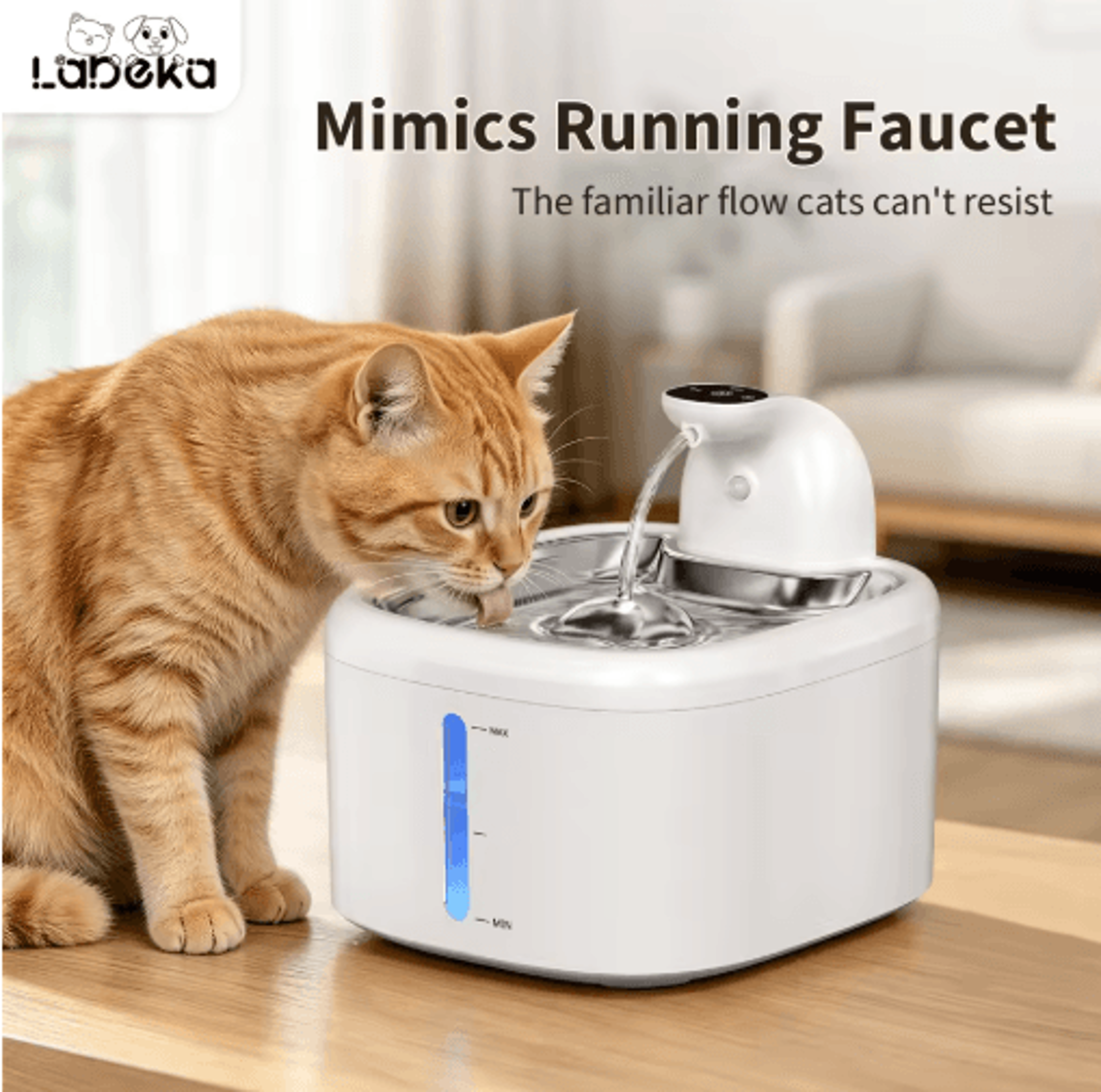 AquaSense Wireless Cat Water Fountain With Motion Sensor  Stainless Steel Tray 8