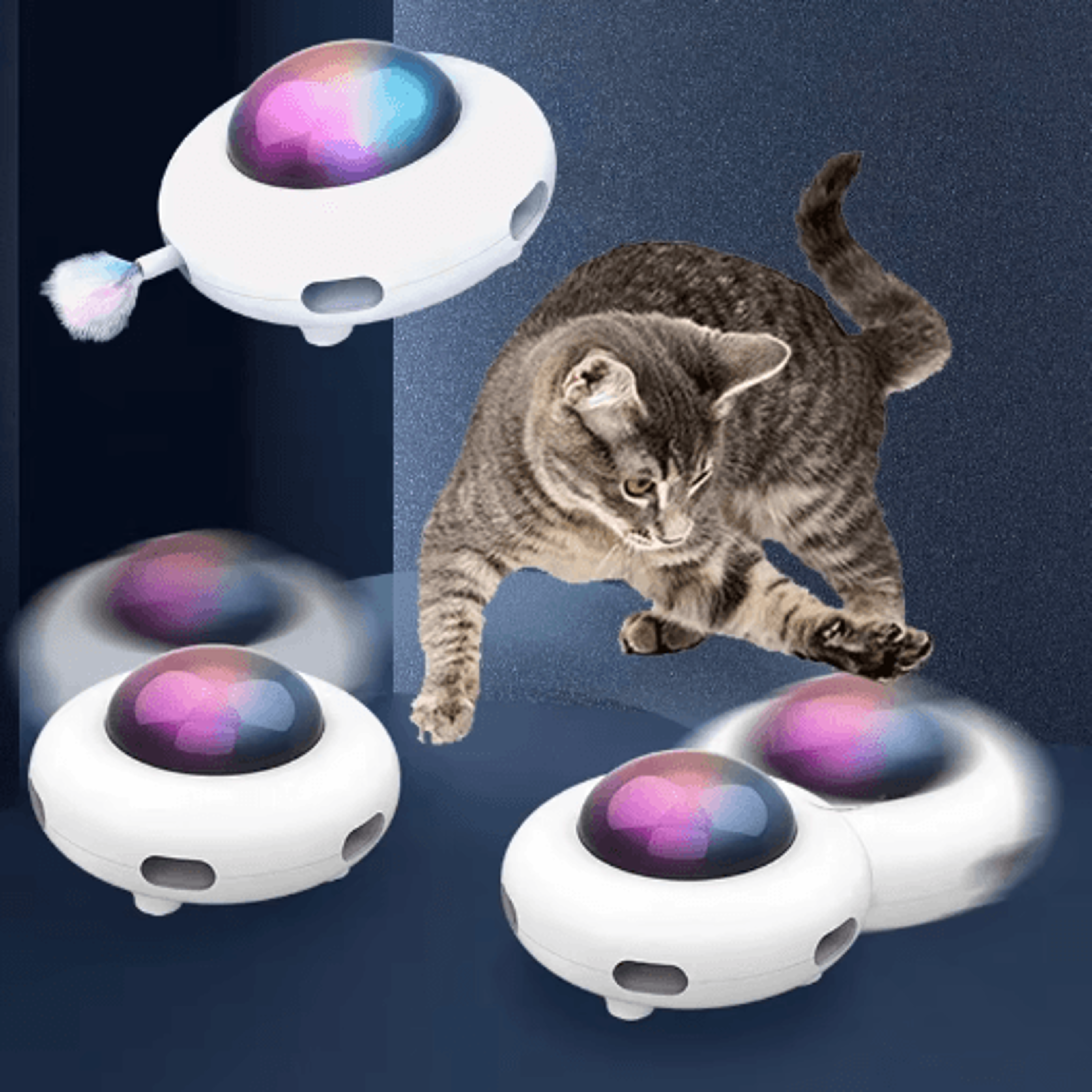 Smart UFO Automatic Cat Toy  USB Rechargeable Interactive Feather Teaser 4