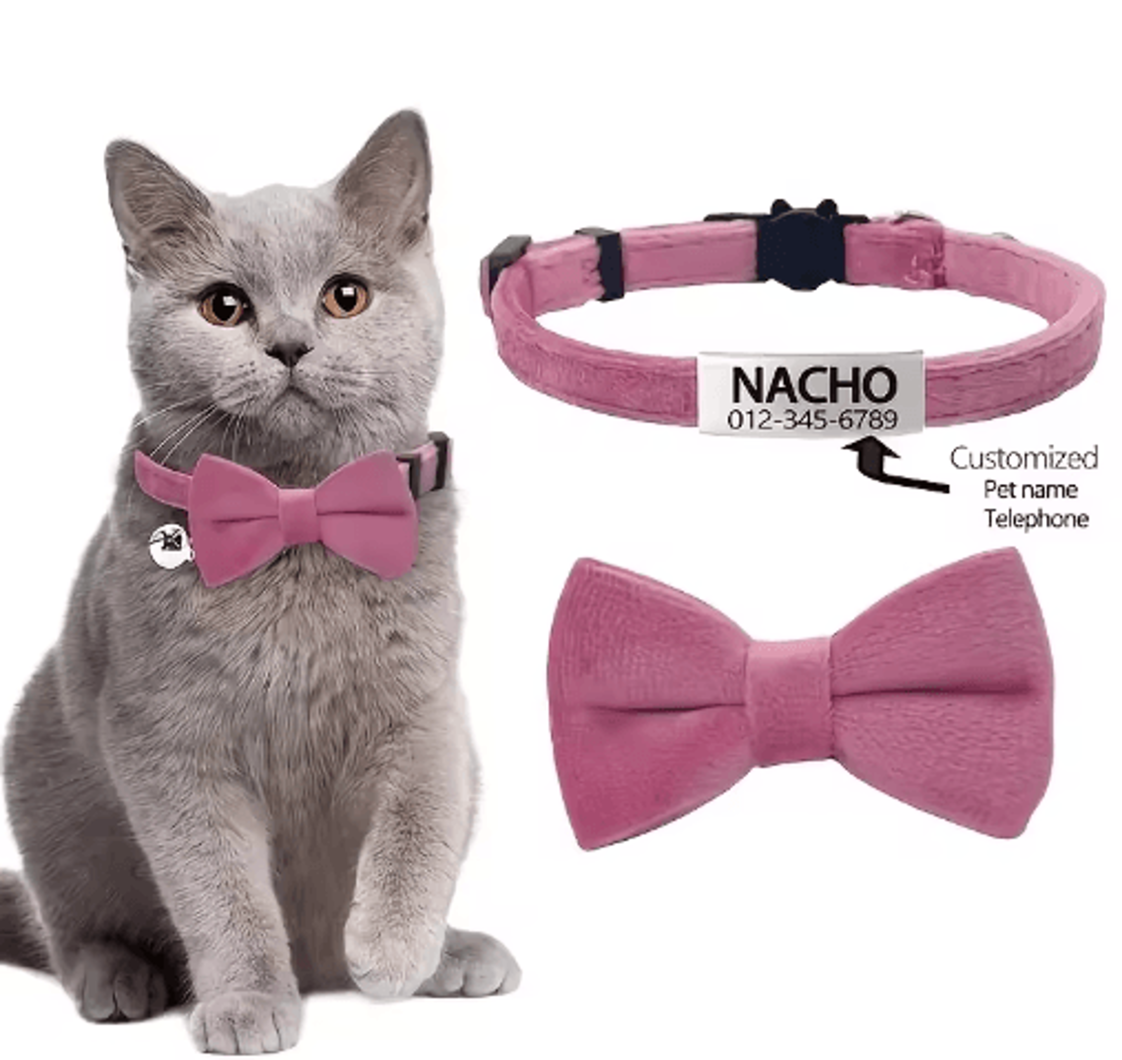 Personalized Cat Bow Tie Collar  Adjustable Engraved ID Collar With Bell 1