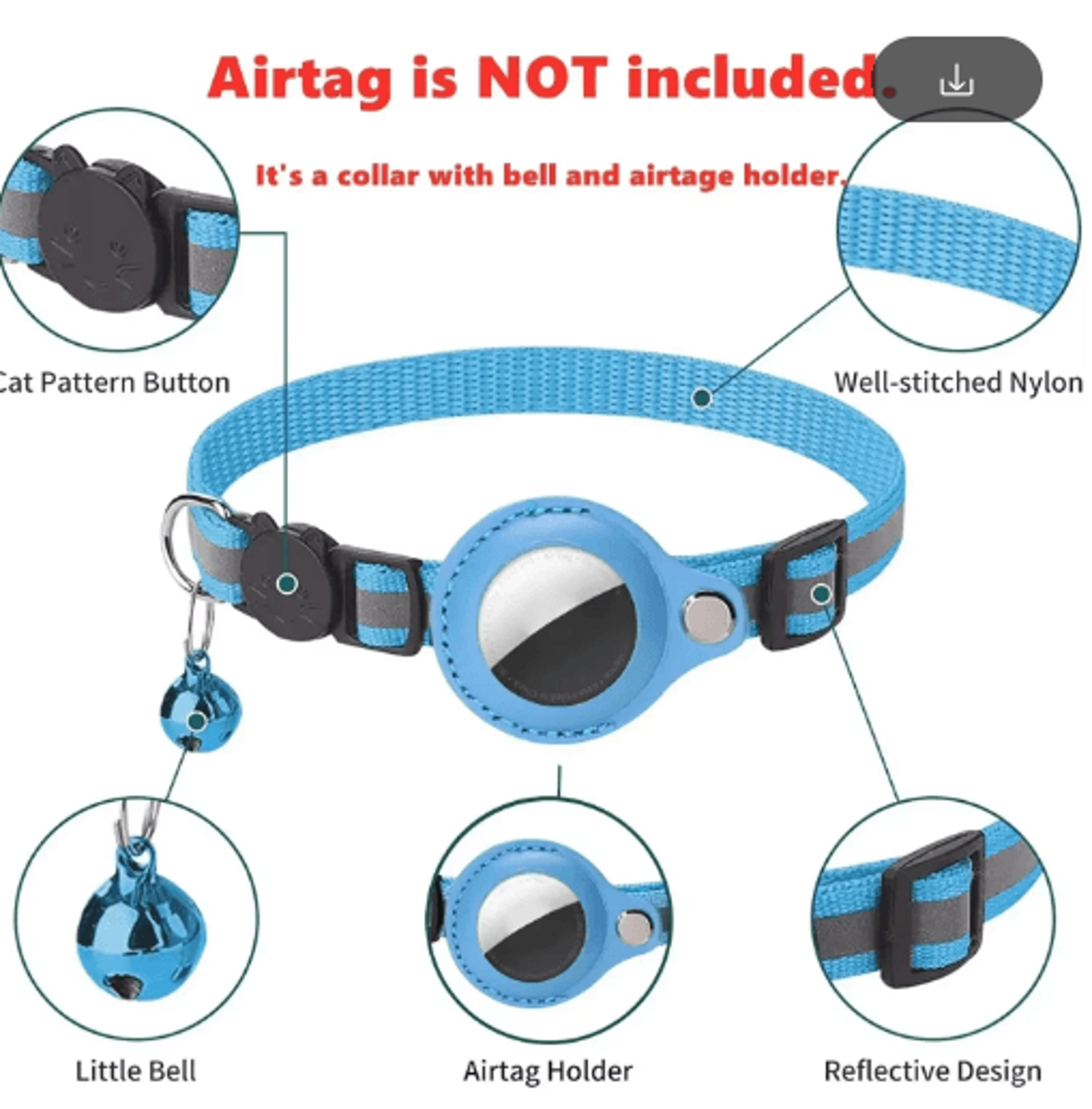 Reflective AirTag Cat Collar  AntiLost GPS Tracker Holder With Bell 14