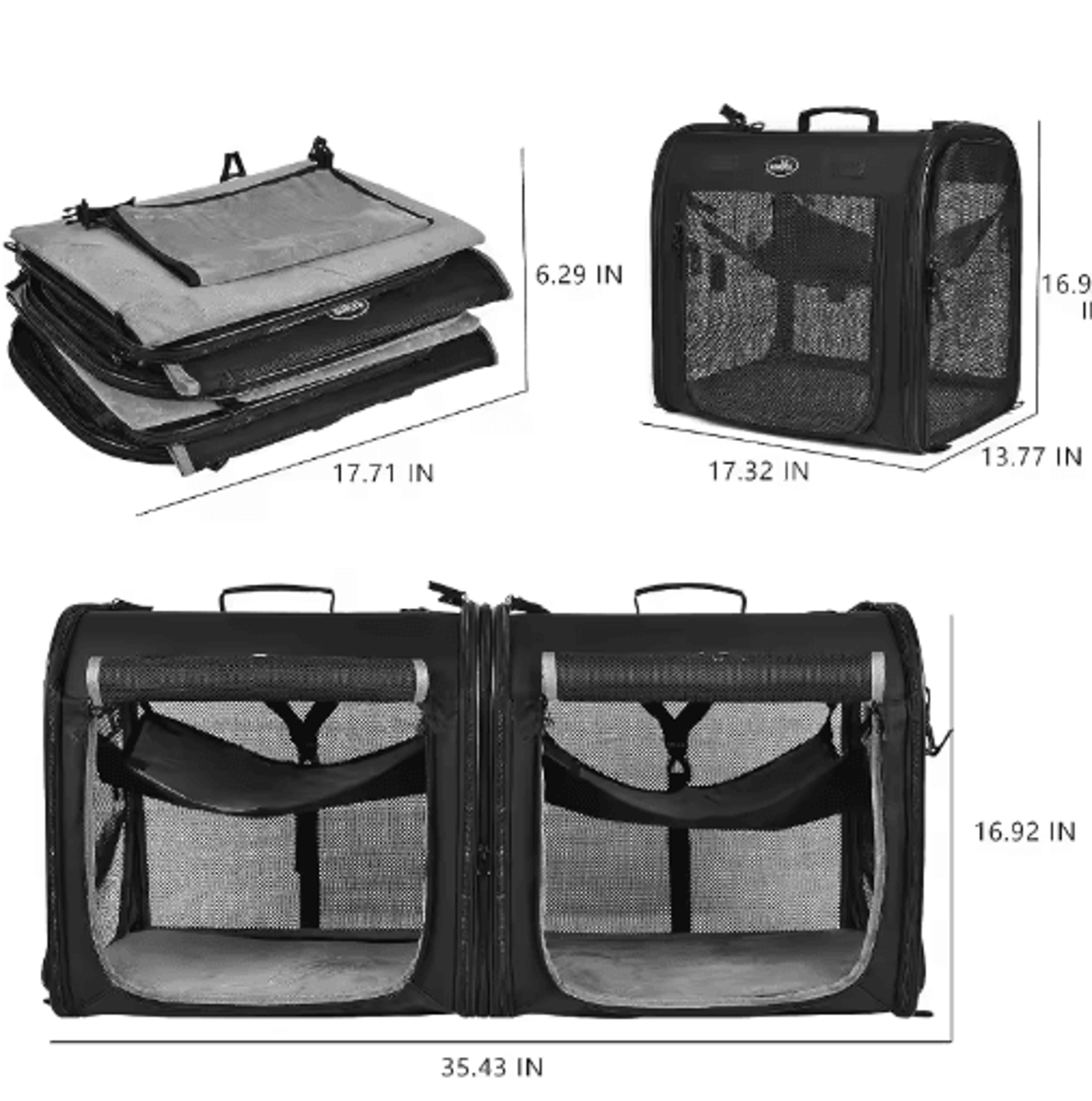 Wakytu 2in1 Foldable Double Pet Carrier For Cats And Dogs 1