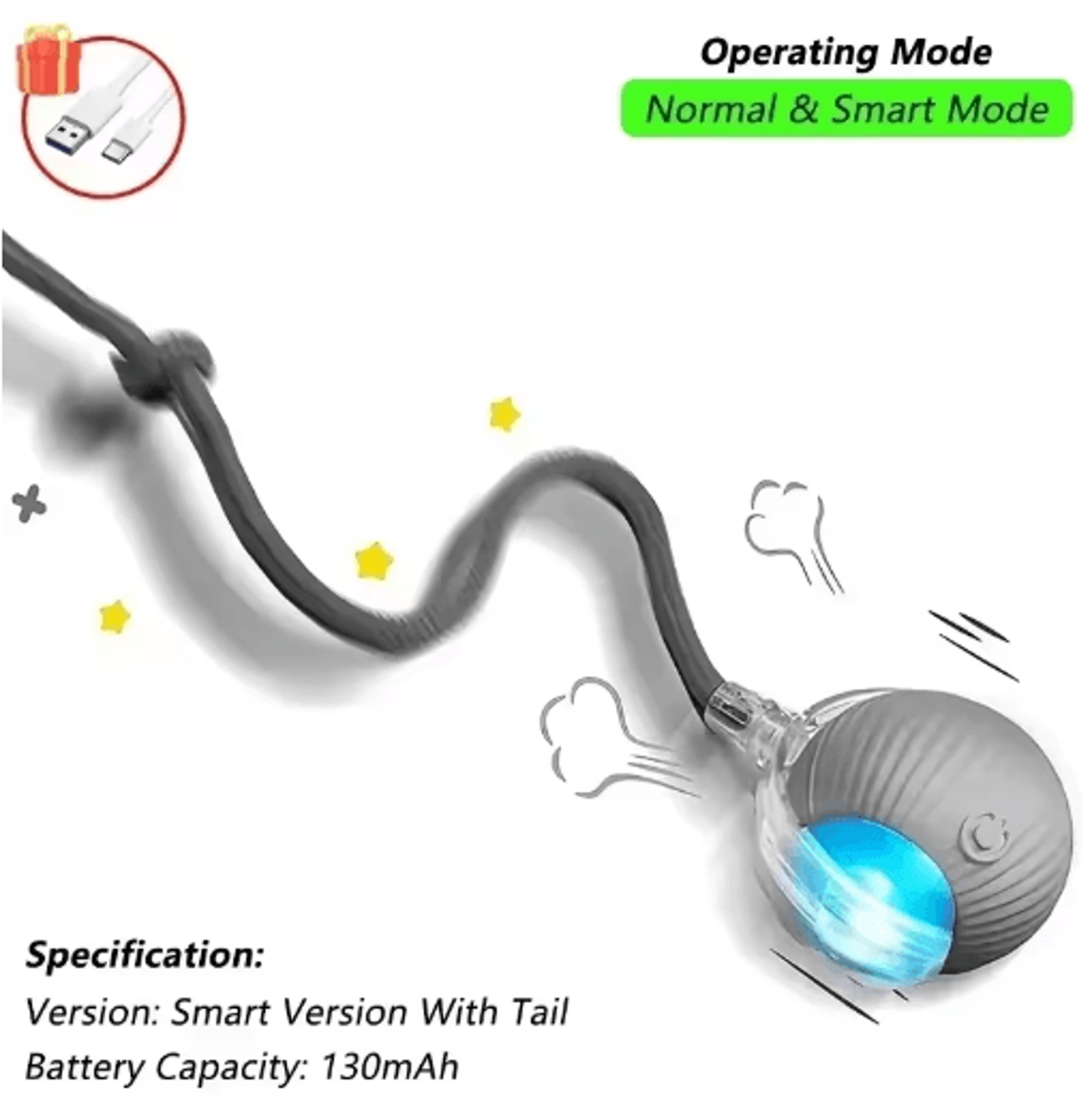 SmartMouse Automatic Rolling Cat Ball With Tail Teaser 1