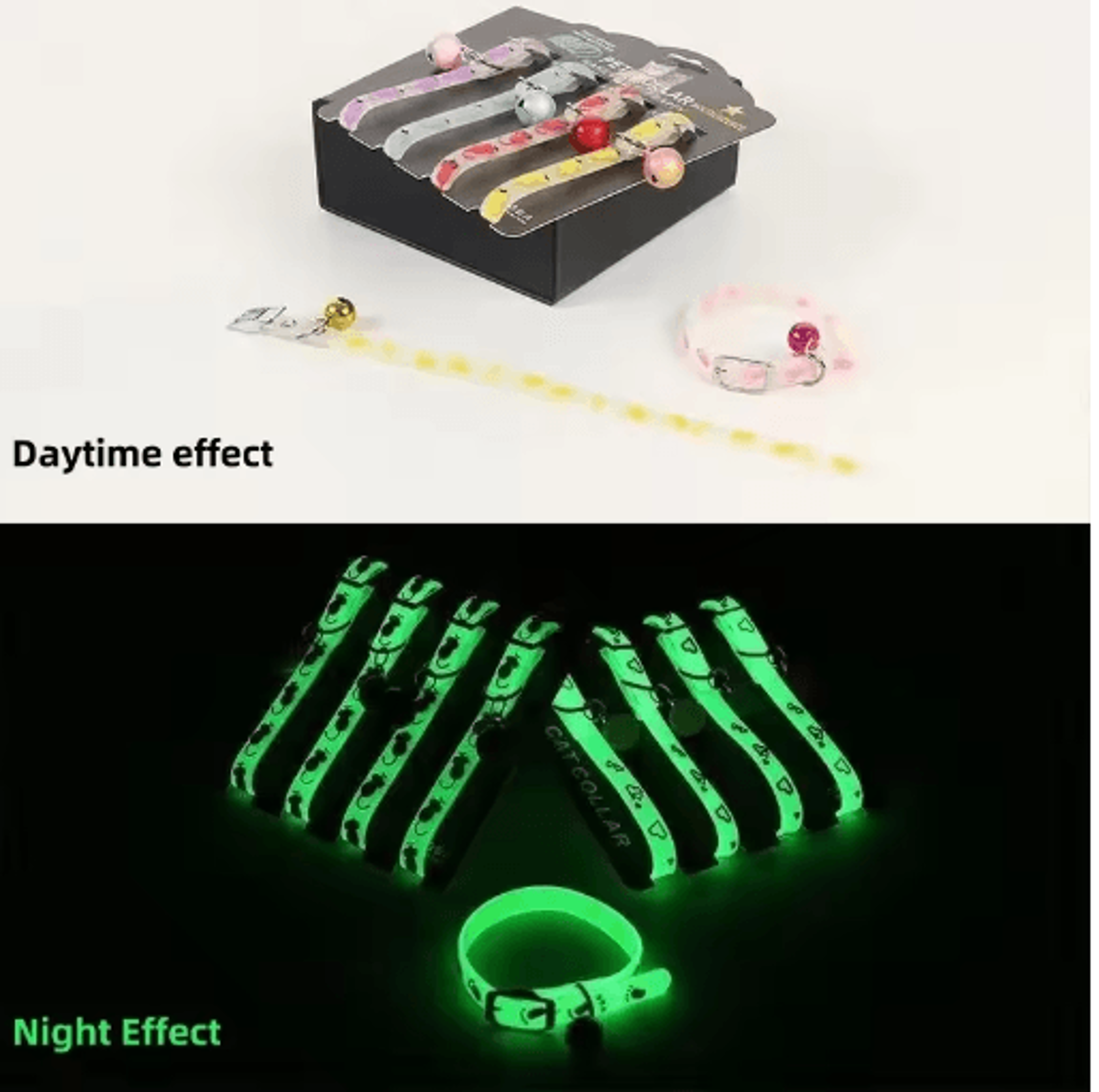 GlowintheDark Silicone Pet Collar With Bell And Reflective Safety Strip 6