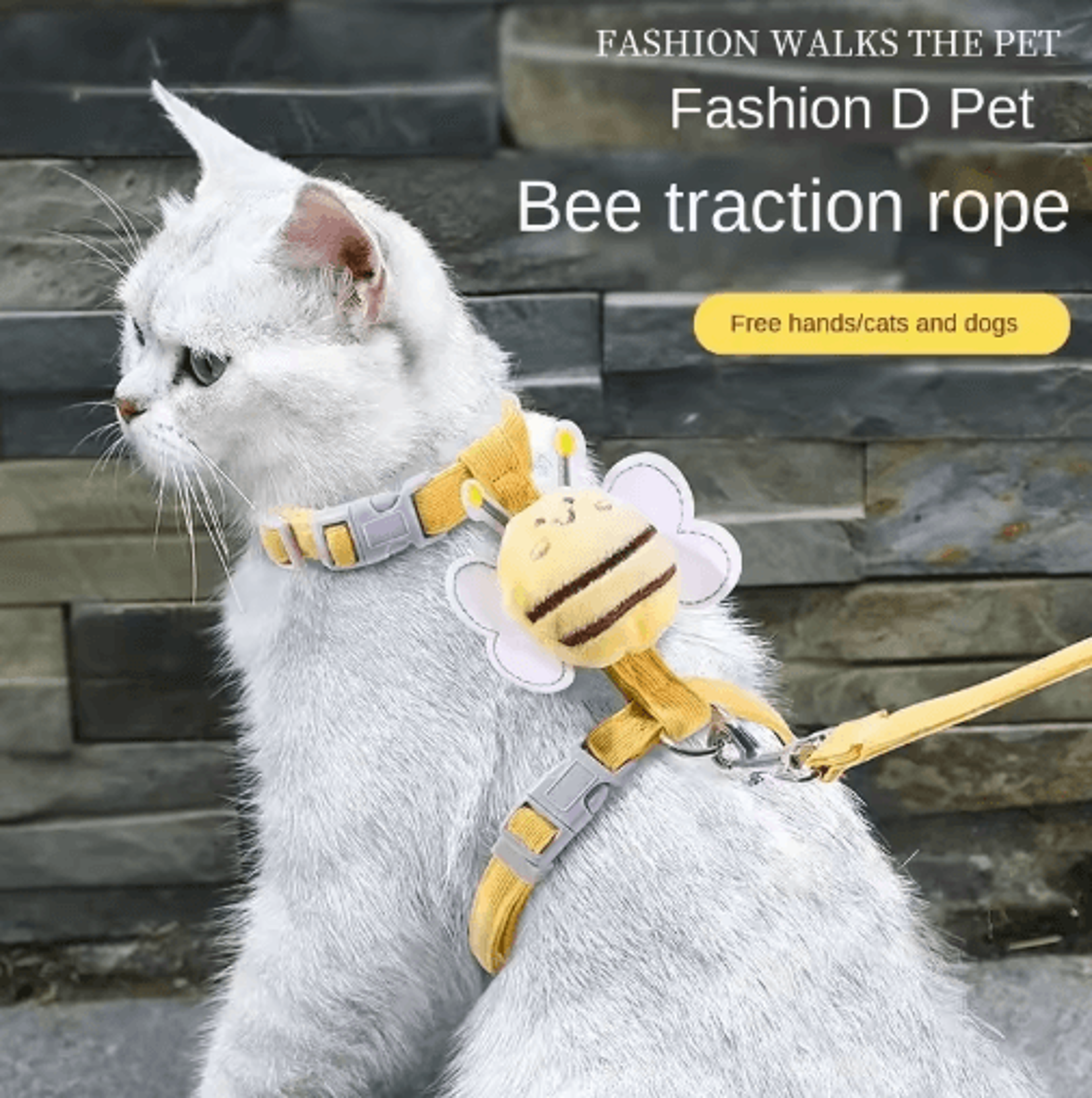 cartoon bee pet harness & leash set – adjustable double-layer vest for cats and small dogs