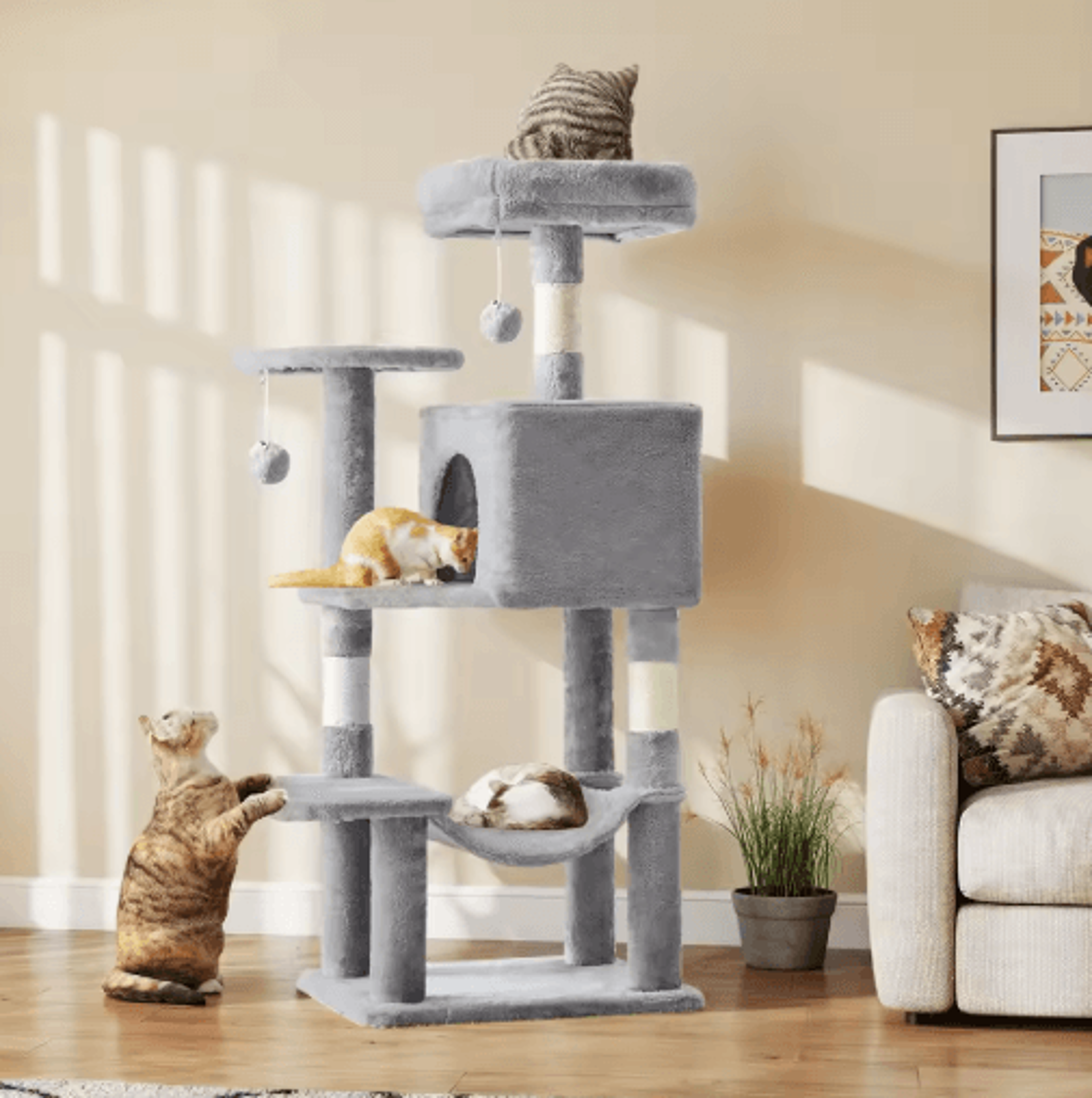 44-inch multi-level cat tree tower with sisal scratching posts & cozy cat house