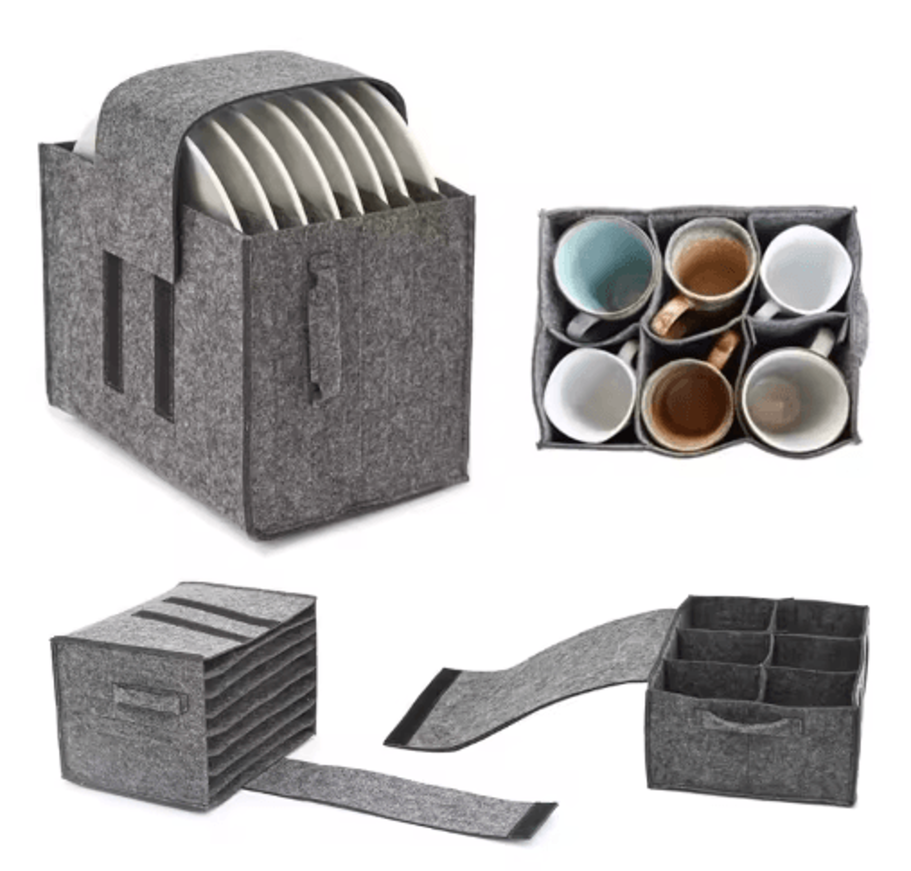 thick felt plate & dish storage bag set – protective tableware organizer for camping, rv & kitchen cabinets