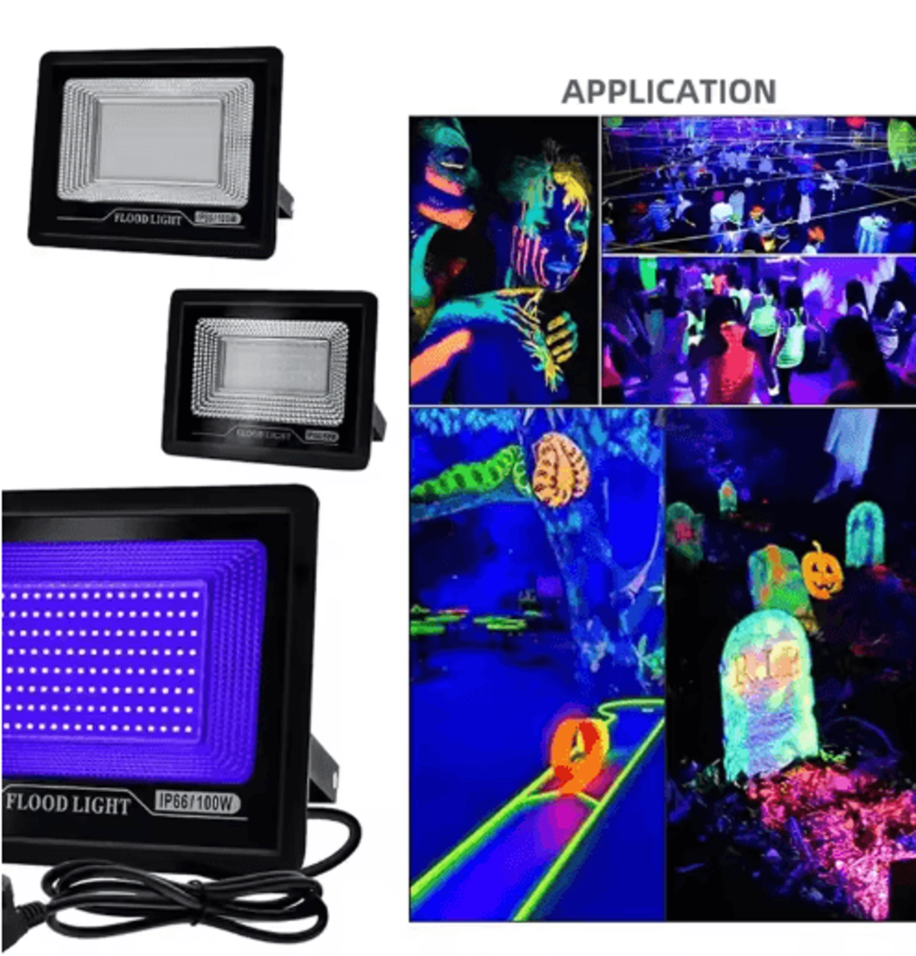 50W100W LED UV Floodlight 395400nm IP66 Waterproof Black Light For Parties  Outdoor Events 9