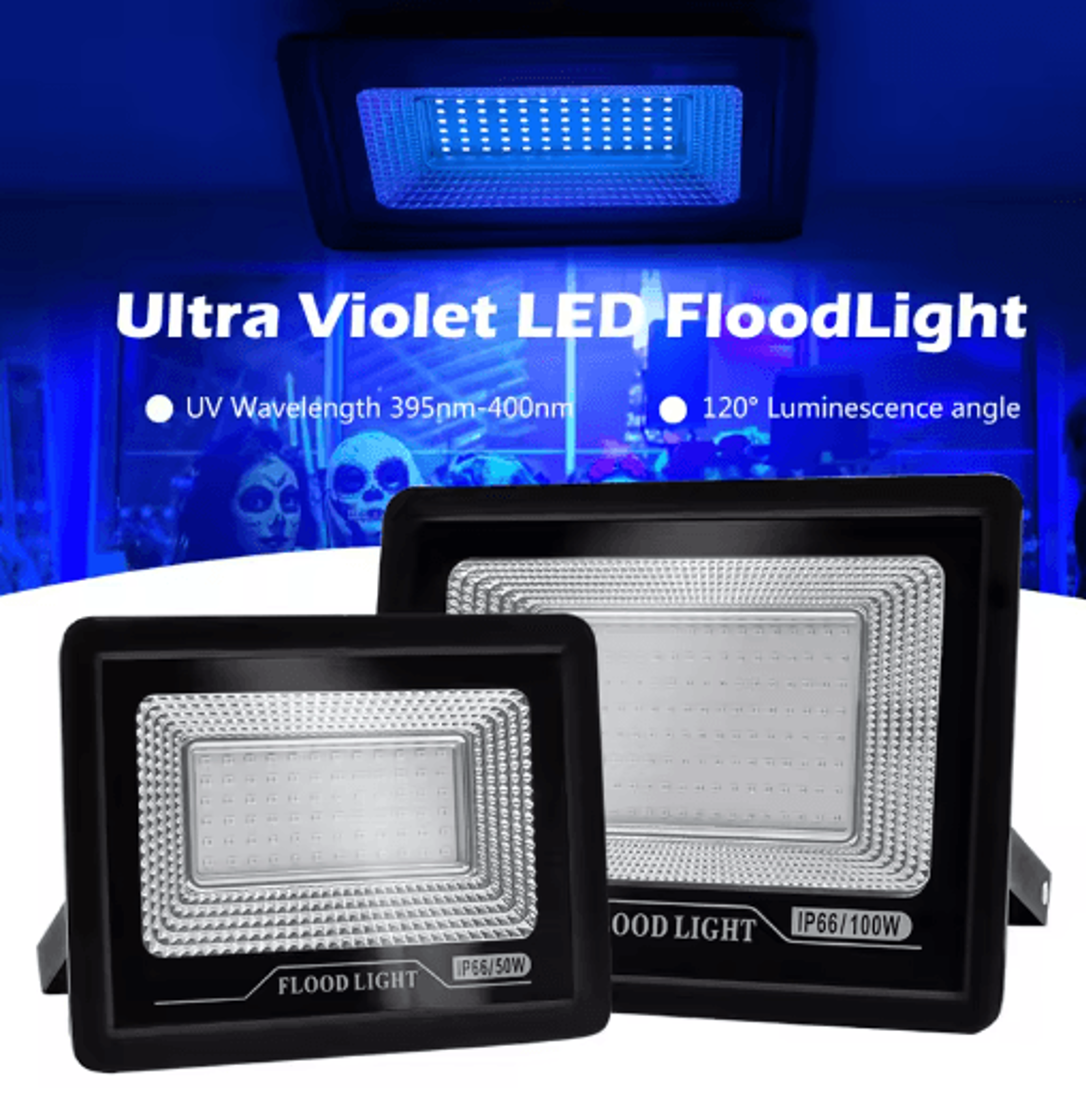 50W100W LED UV Floodlight 395400nm IP66 Waterproof Black Light For Parties  Outdoor Events 13