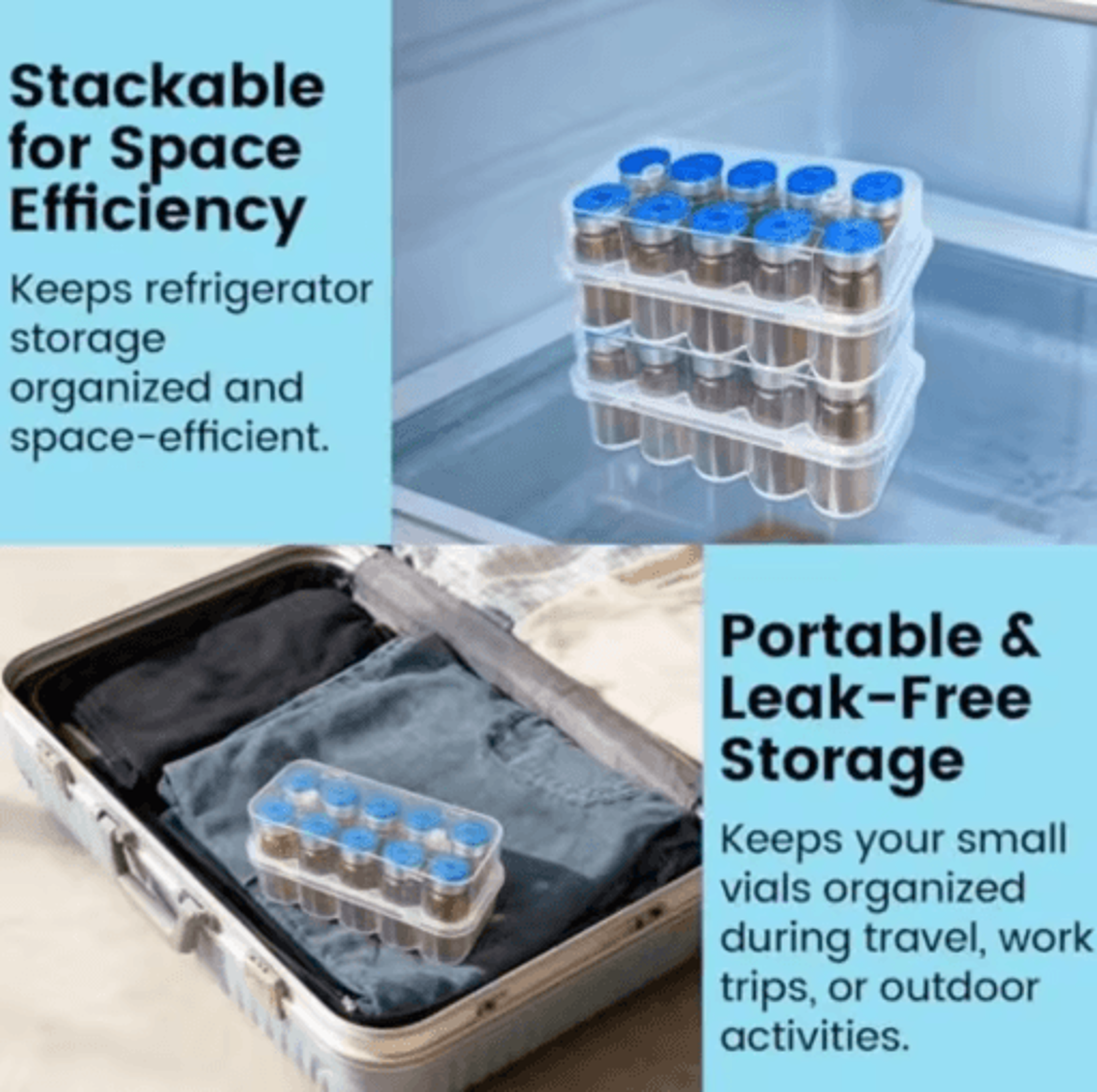 Stackable Vial Storage Box  10Slot Plastic Microtube Case For 3mL  10mL Tubes 8