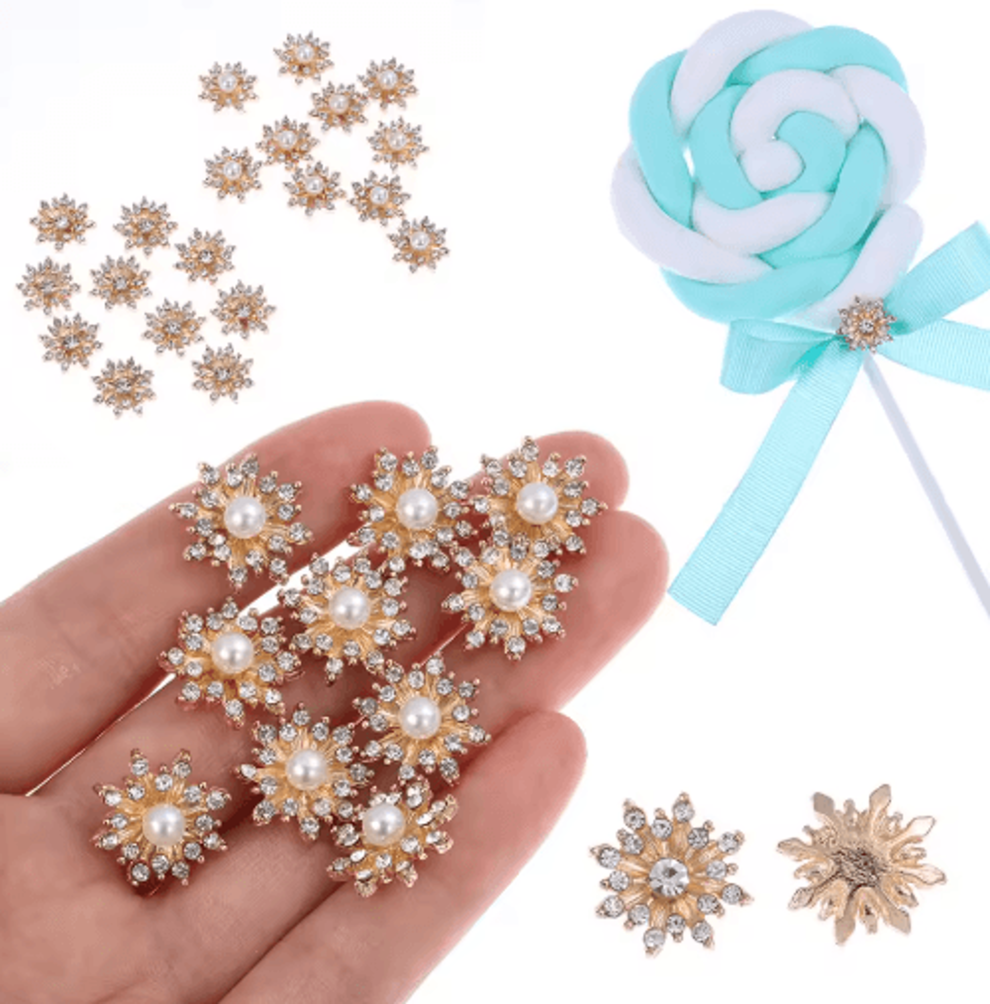 10Piece Snowflake Pearl Rhinestone Buttons  Decorative Flatback Embellishments For Clothing  DIY Cr 28