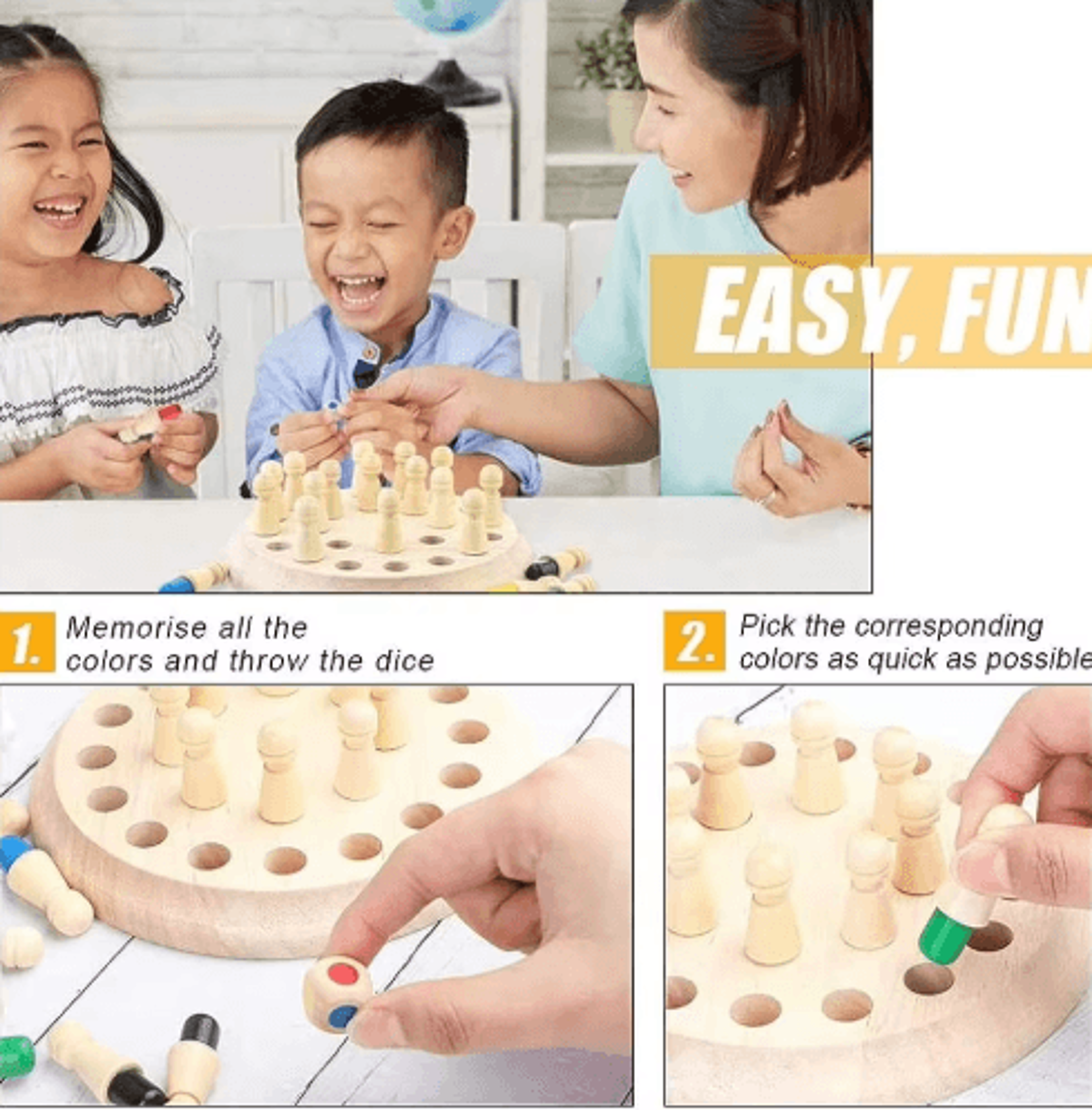 Wooden Memory Match Stick Color Game  Montessori Educational Board Toy For Kids 5