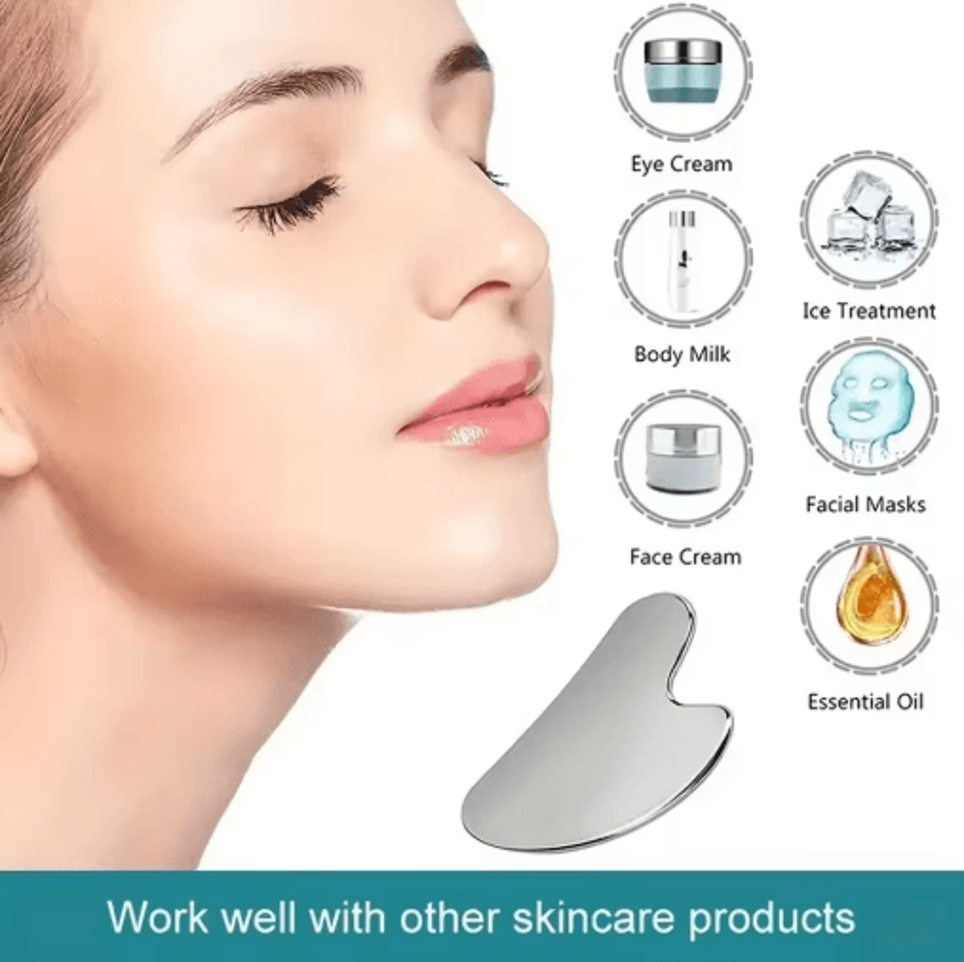 Stainless Steel Ice Face Roller  Gua Sha Set  Facial Massage Tools For Skincare 10